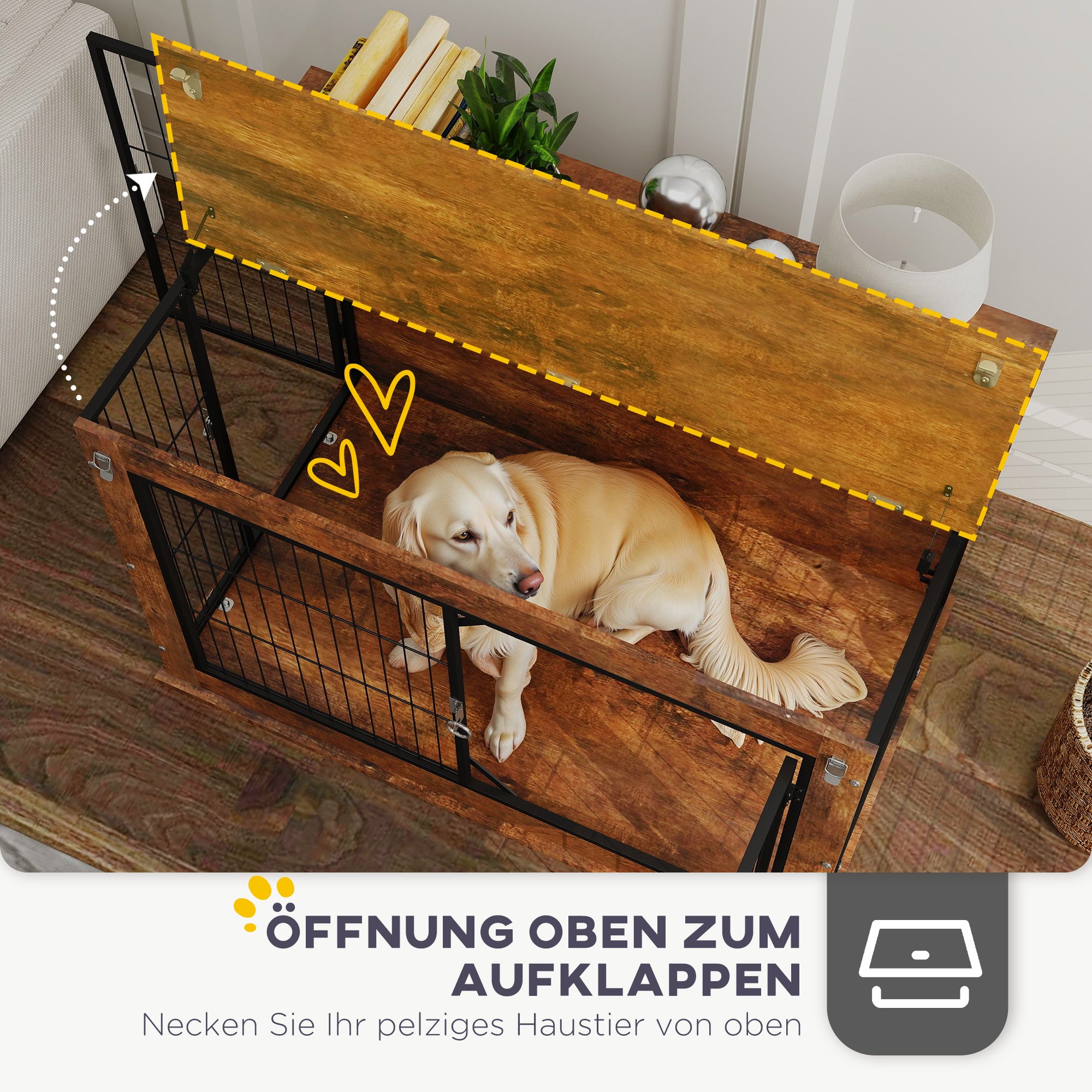 PawHut Hundebox, Transportbox für Hunde, Aufenthaltsbox, für Haustiere, 2 verschließbare Türen, 98 x 60 x 65,5 cm, Braun