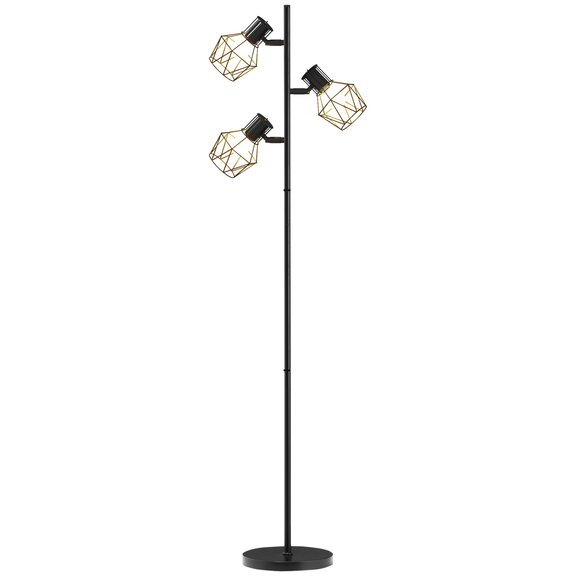 HOMCOM 3-Licht-Stehlampe mit flexiblen Leuchtelementen, baumähnliche Struktur, für Wohnzimmer und Schlafzimmer, Metall, Schwarz