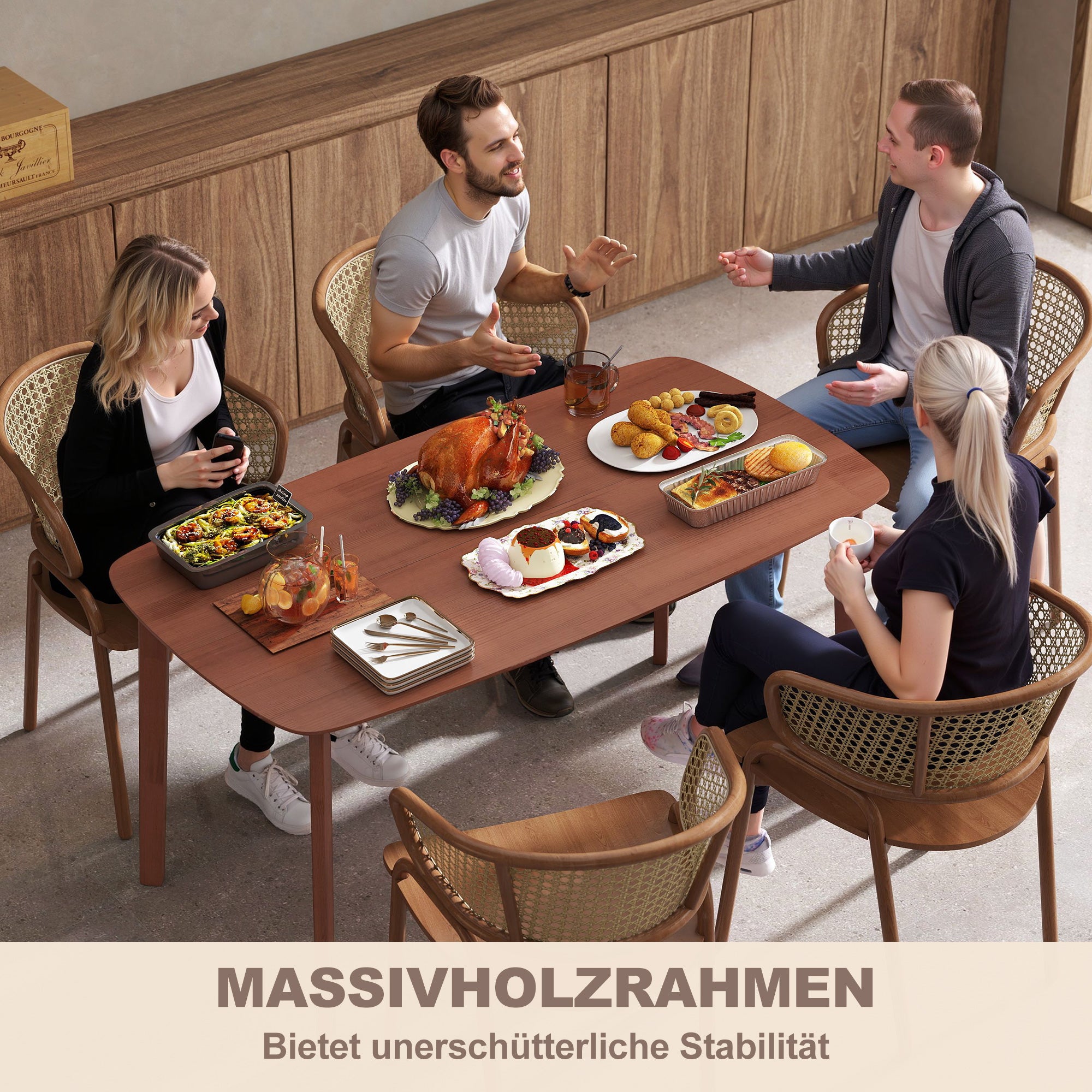 HOMCOM Esstisch, Landhausstil, lackierte Oberfläche, Holz, 150 x 80 cm, Braun