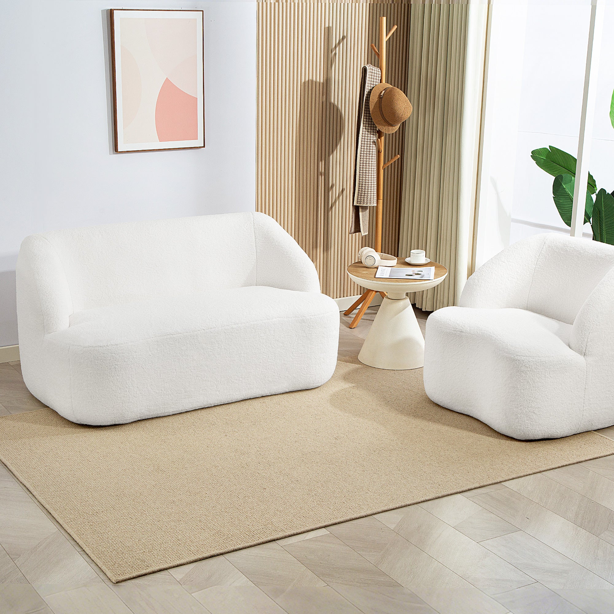 HOMCOM 2-Sitzer-Sofa, geschwungenes Design, Polstersofa mit Fleece-Bezug, für Wohnzimmer, Schlafzimmer, Homeoffice, Cremeweiß