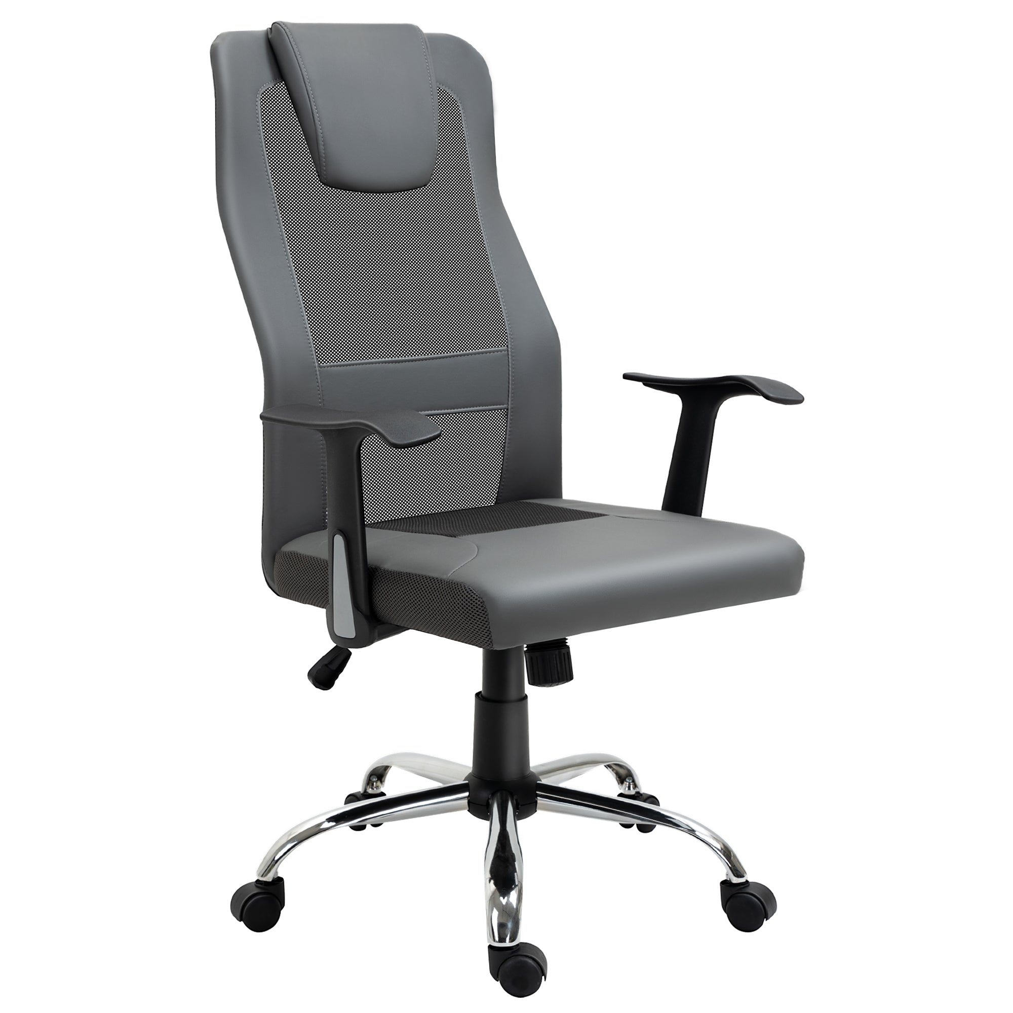 Vinsetto Bürostuhl Drehstuhl höhenverstellbar Chefsessel Schreibtischstuhl ergonomisch Kunstleder Grau 66 x 73 x 108-118 cm