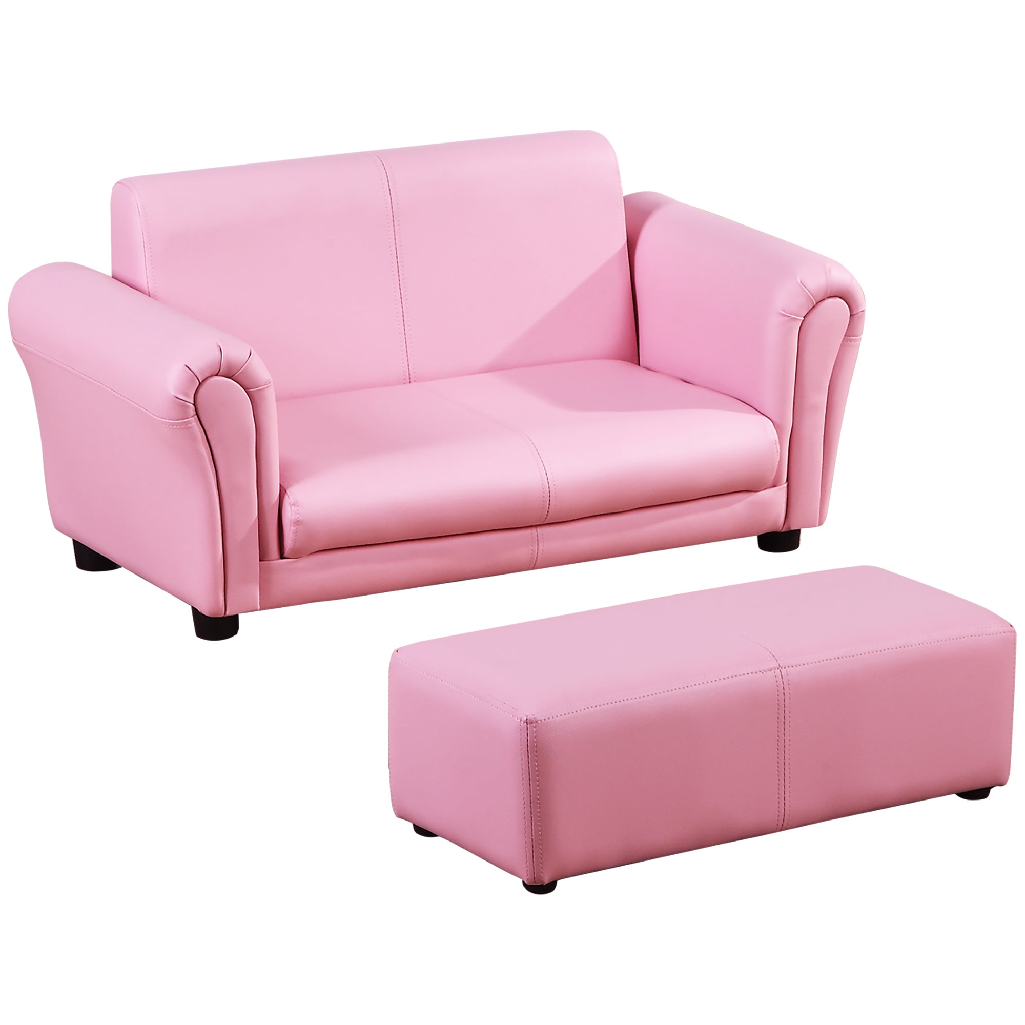 HOMCOM Kindersessel mit Hocker 2-teiliges Set Rosa