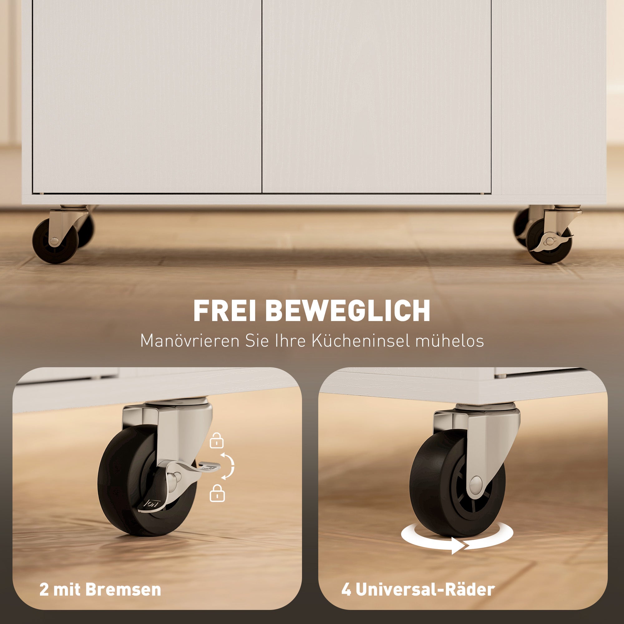 HOMCOM Küchenwagen mit Schublade, Schrankfach, Gewürzregal, Handtuchstange,  82 x 38 x 86,5 cm, Weiß/Eiche