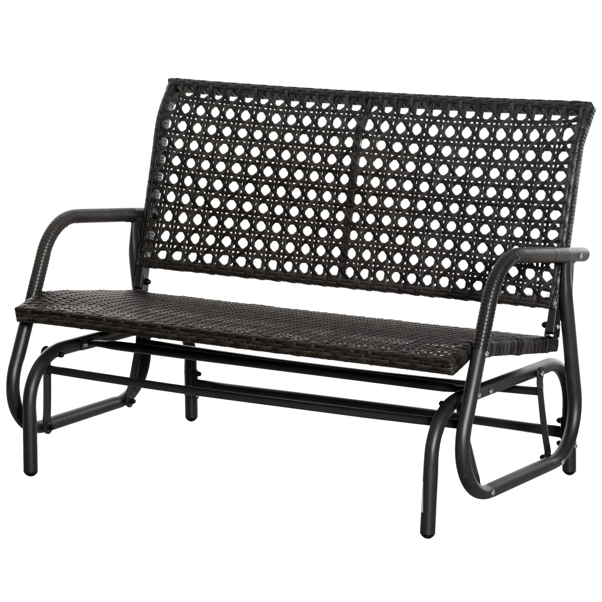 Outsunny Polyrattan Schaukelbank 2-Sitzer Outdoor Terrasse Garten Loveseat Gartenschaukel mit Rückenlehne Sitzbank Parkbank Grau 70 x 120 x 84 cm