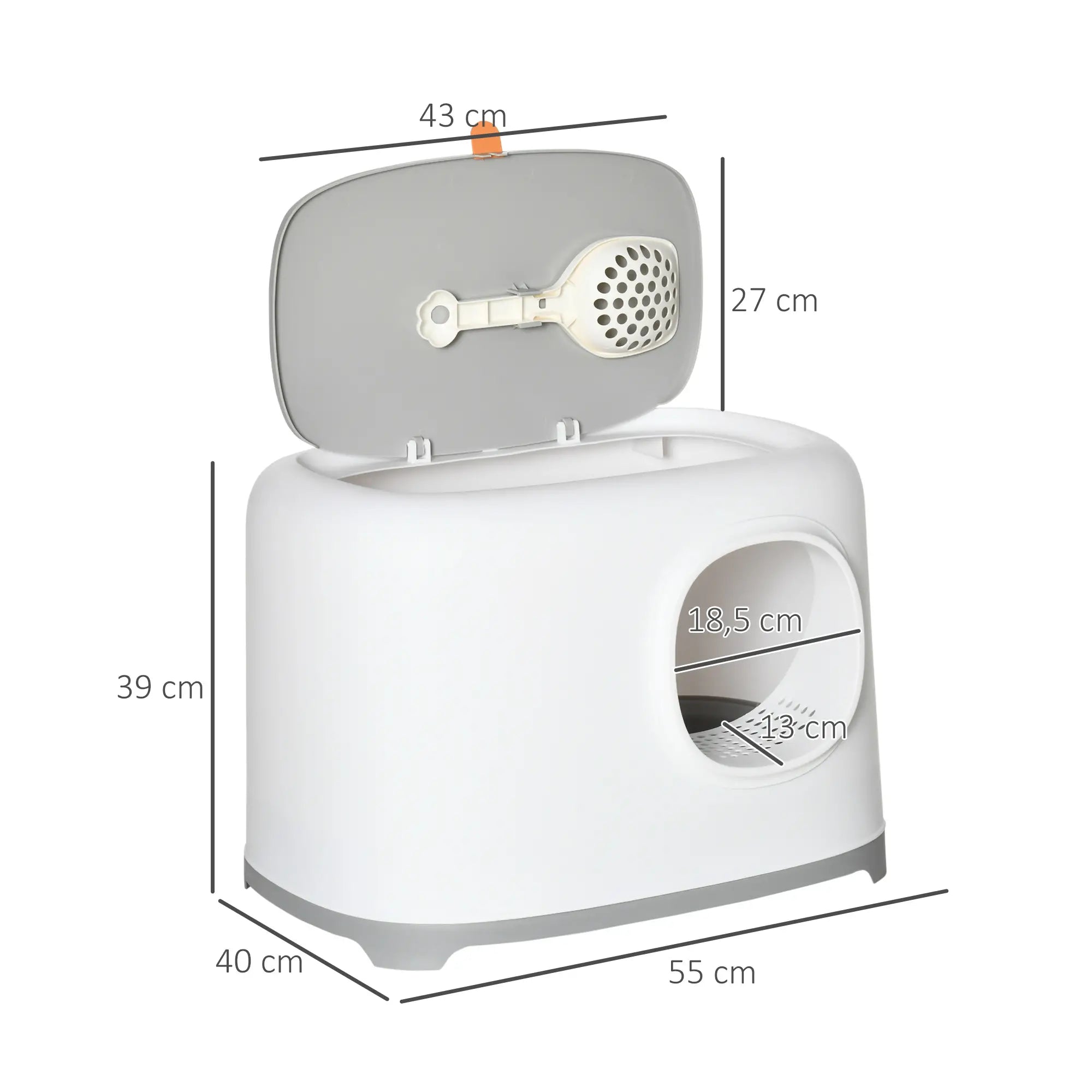 PawHut Katzenklo mit Deckel Katzentoilette mit Haube Schaufel Gitterboden XXL Katzentoilette für Katzen bis 5 kg 55 x 40 x 39 cm Weiß