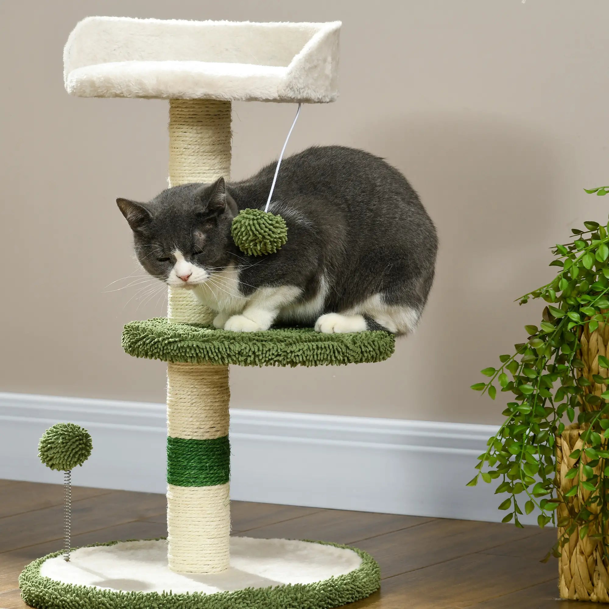 PawHut Kratzbaum 64?cm Grün mit Liegefläche & Spielball