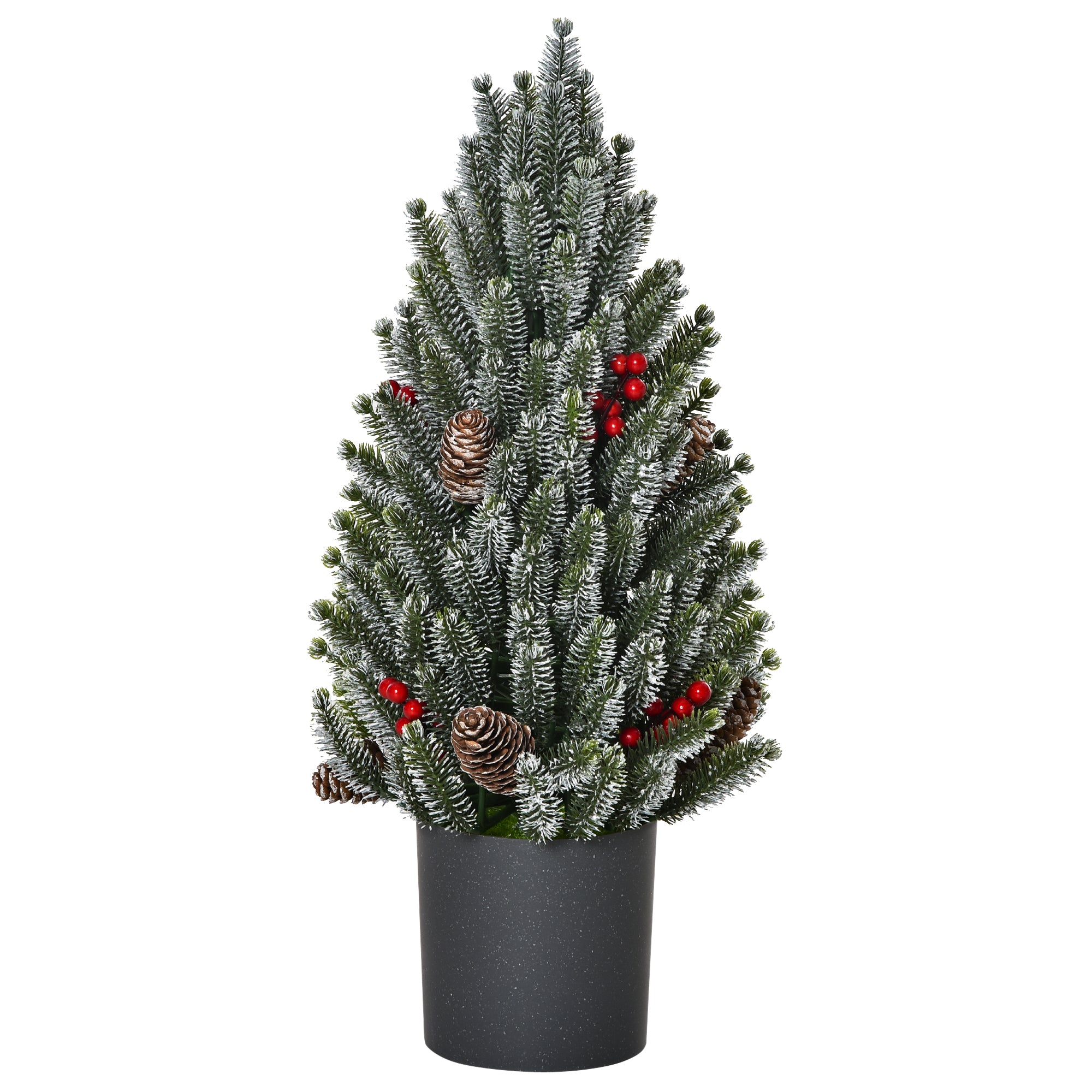 HOMCOM Mini Weihnachtsbaum mit Tannenzapfen, roten Beeren und Übertop 50 cm hoch, Mehrfarbig