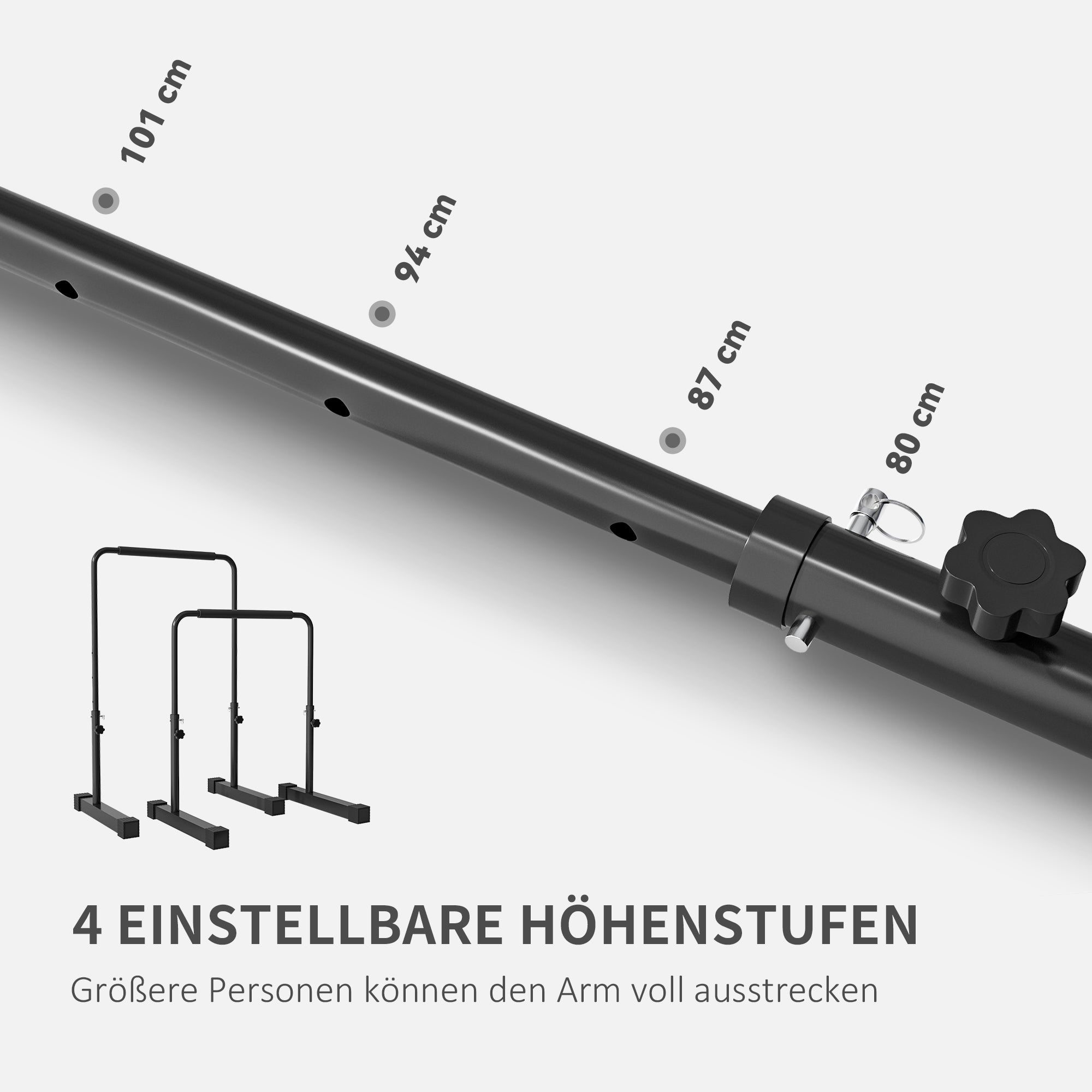 SPORTNOW Dip-Station, höhenverstellbar 80-105 cm, leicht, rutschfest, bis 120 kg, Stahl, Schwarz