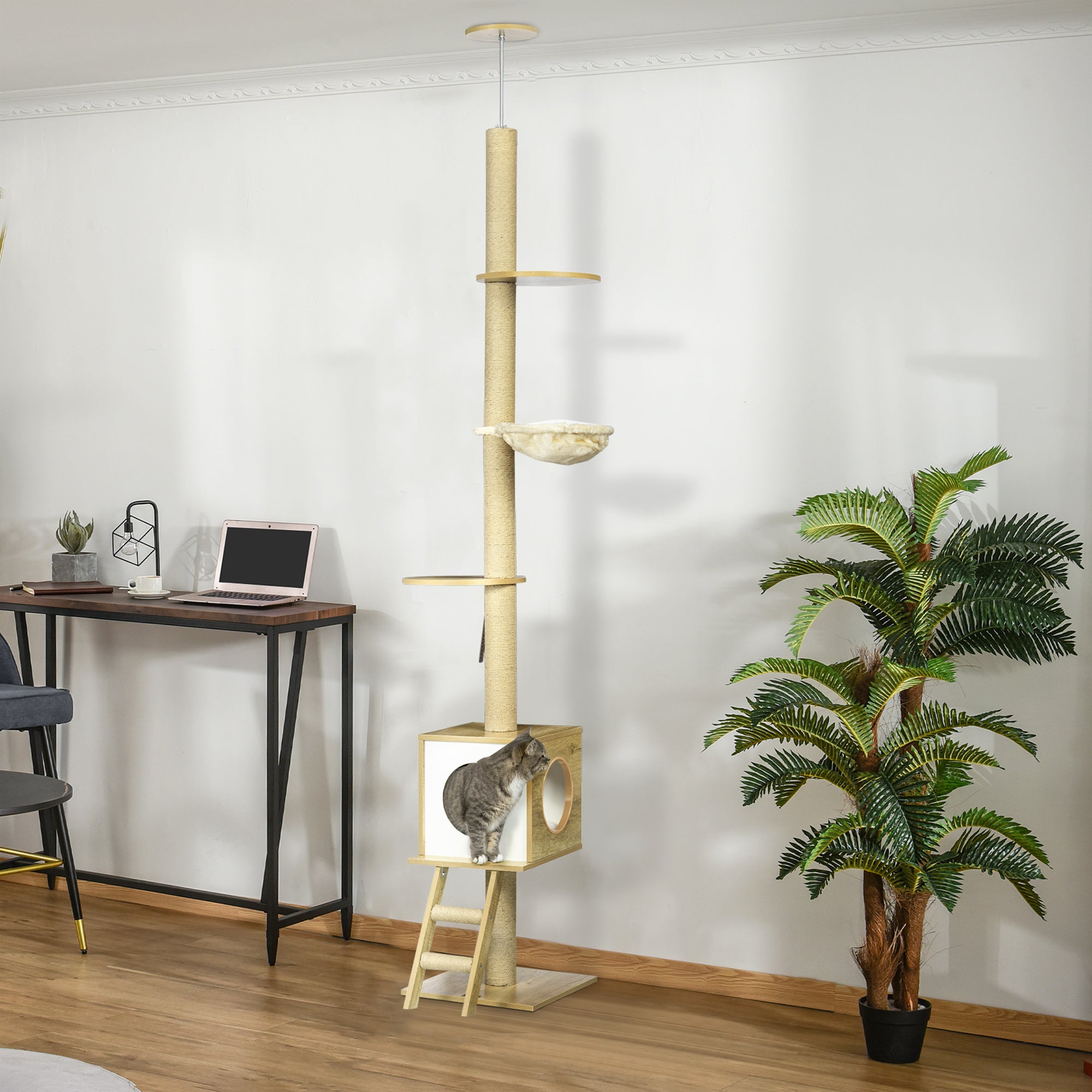 PawHut Kratzbaum deckenhoch mit Hängematte und Kippschutz