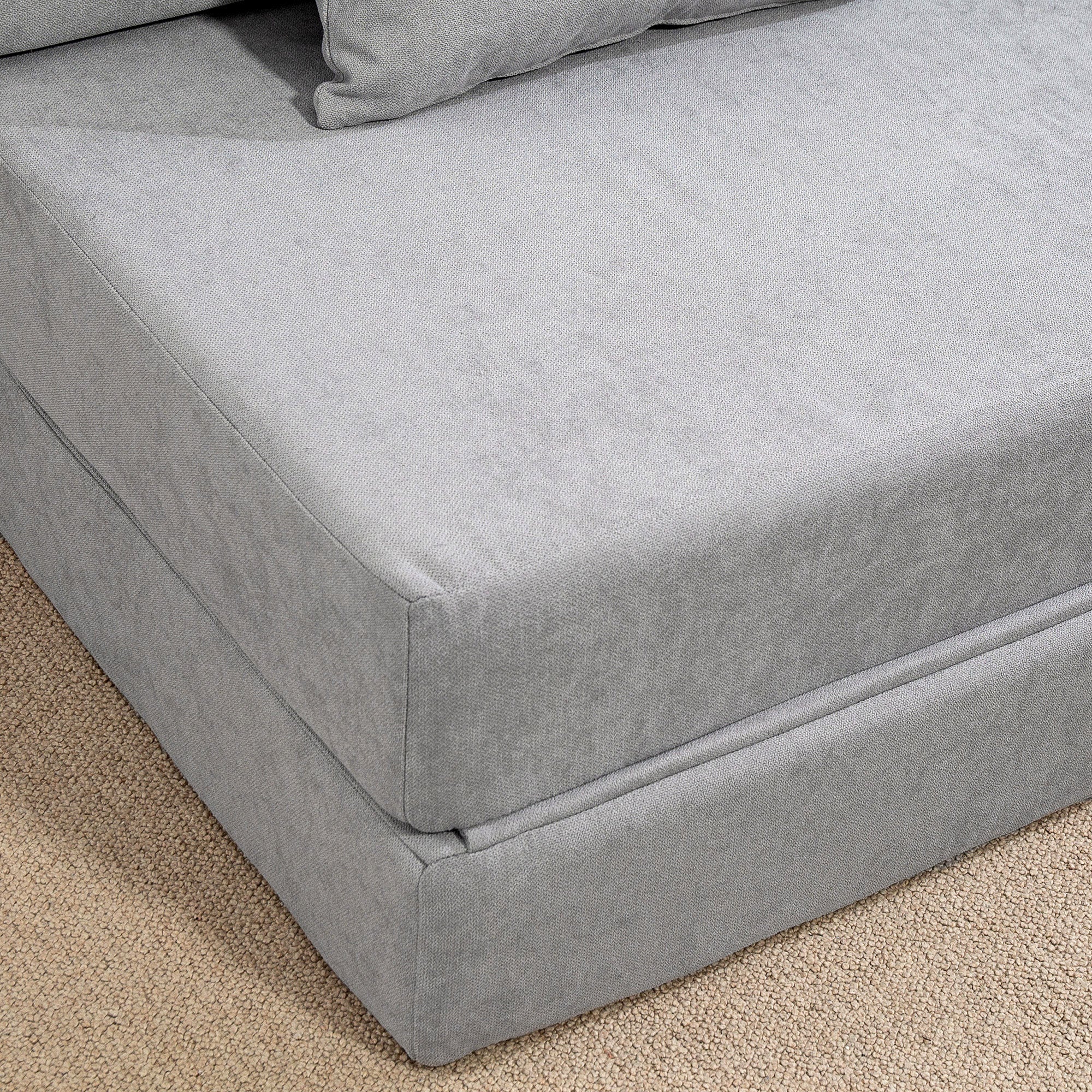 HOMCOM Bodensofa, Polstercouch, in Matratze umwandelbar, Schaumstoff, Kissen, Hellgrau