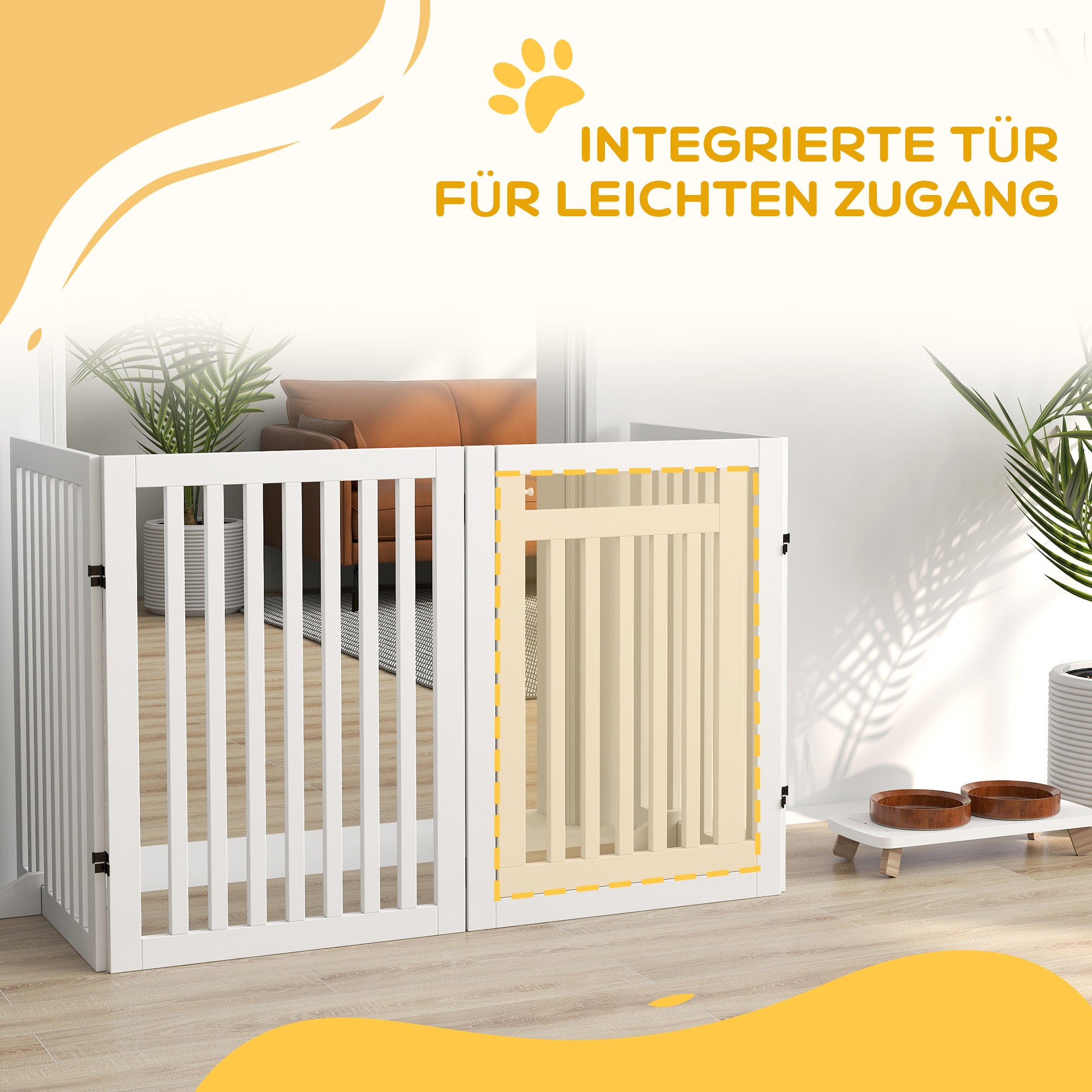 PawHut Haustiergitter, Treppenschutzgitter, Schutzgitter, 4 Teile, faltbar,  Weiß