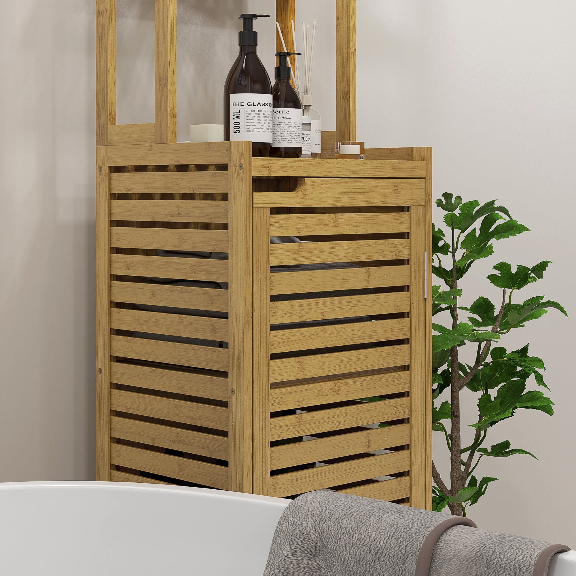 HOMCOM Badezimmerregal Badregal, 3 Regale, 1 Schrank, 38,5 cm x 33 cm x 170 cm, Natur