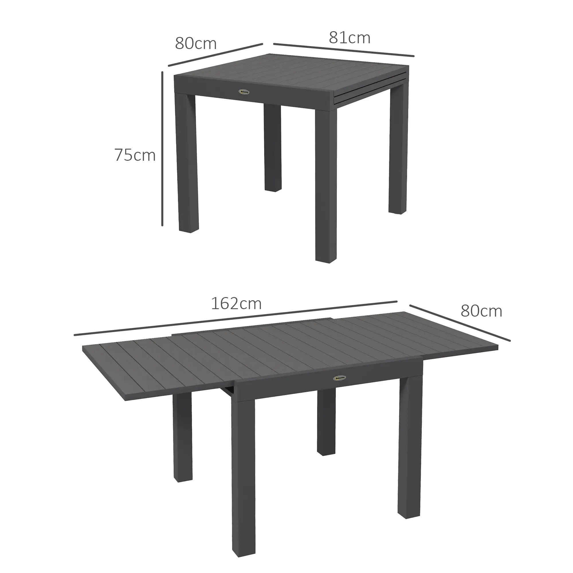 Outsunny Gartentisch 81/162×80?cm Grau