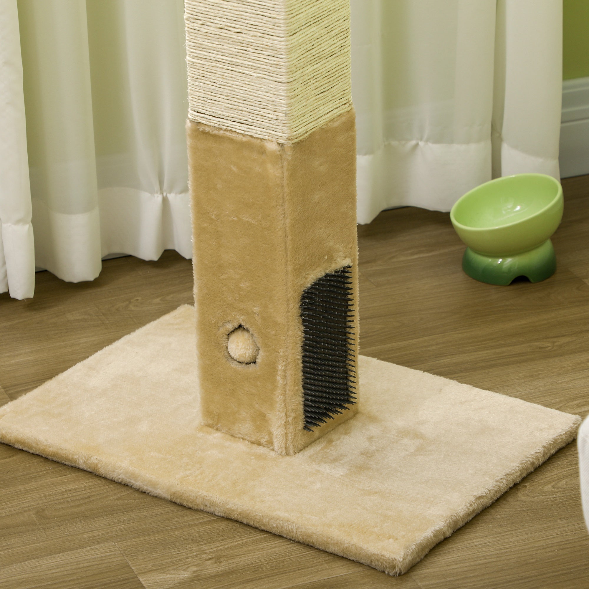 PawHut Kratzbaum für Katzen, Kratzsäule, 79 cm Katzenbaum mit Juteseil, inklusive Spielzeug, Plüsch, Beige