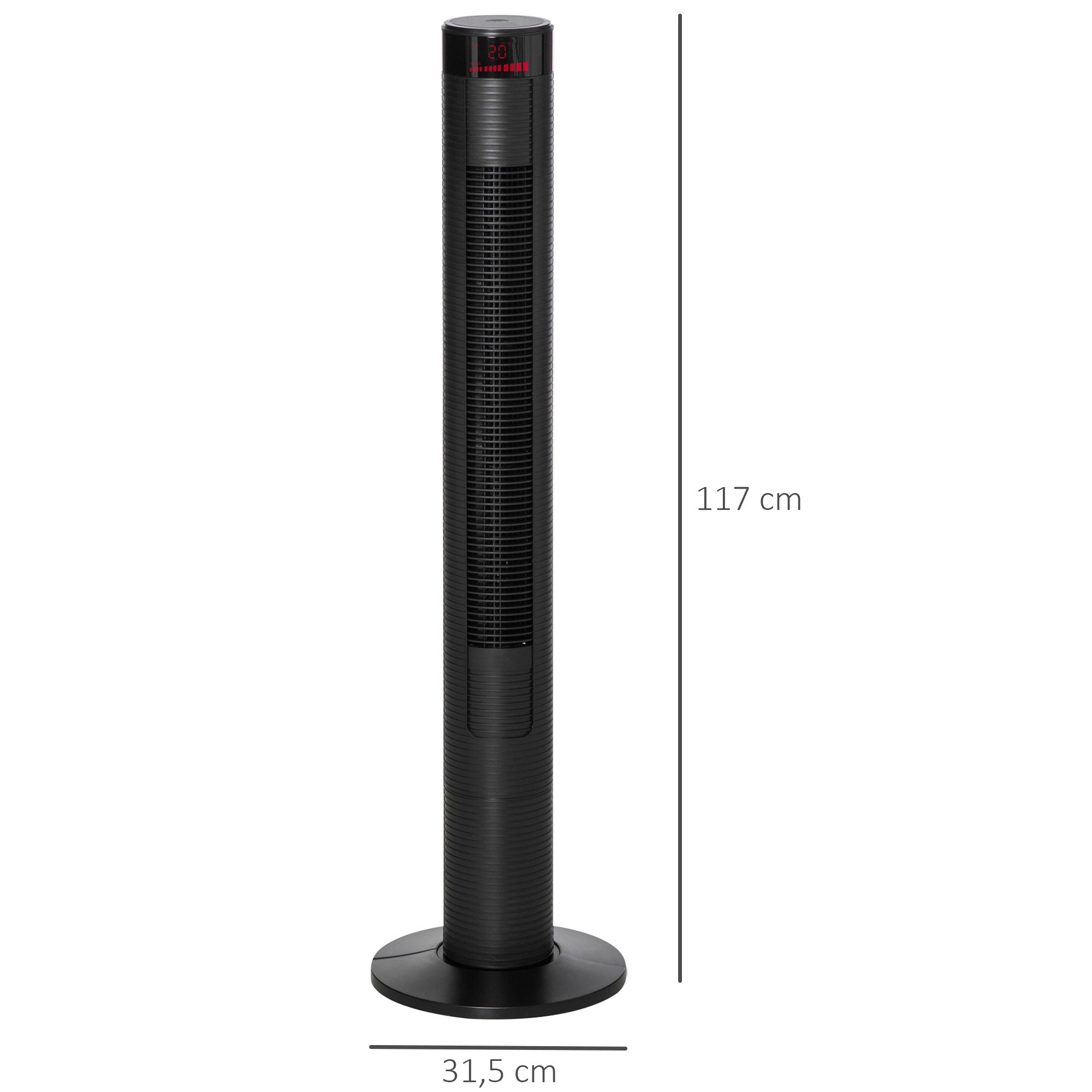 HOMCOM Turmventilator leise mit Fernbedienung 117 cm 70° Oszillierende Ventilator Standventilator mit 4 Modi, 3 Geschwindigkeiten, 12 Std.-Timer, LED-Anzeige, Schwarz