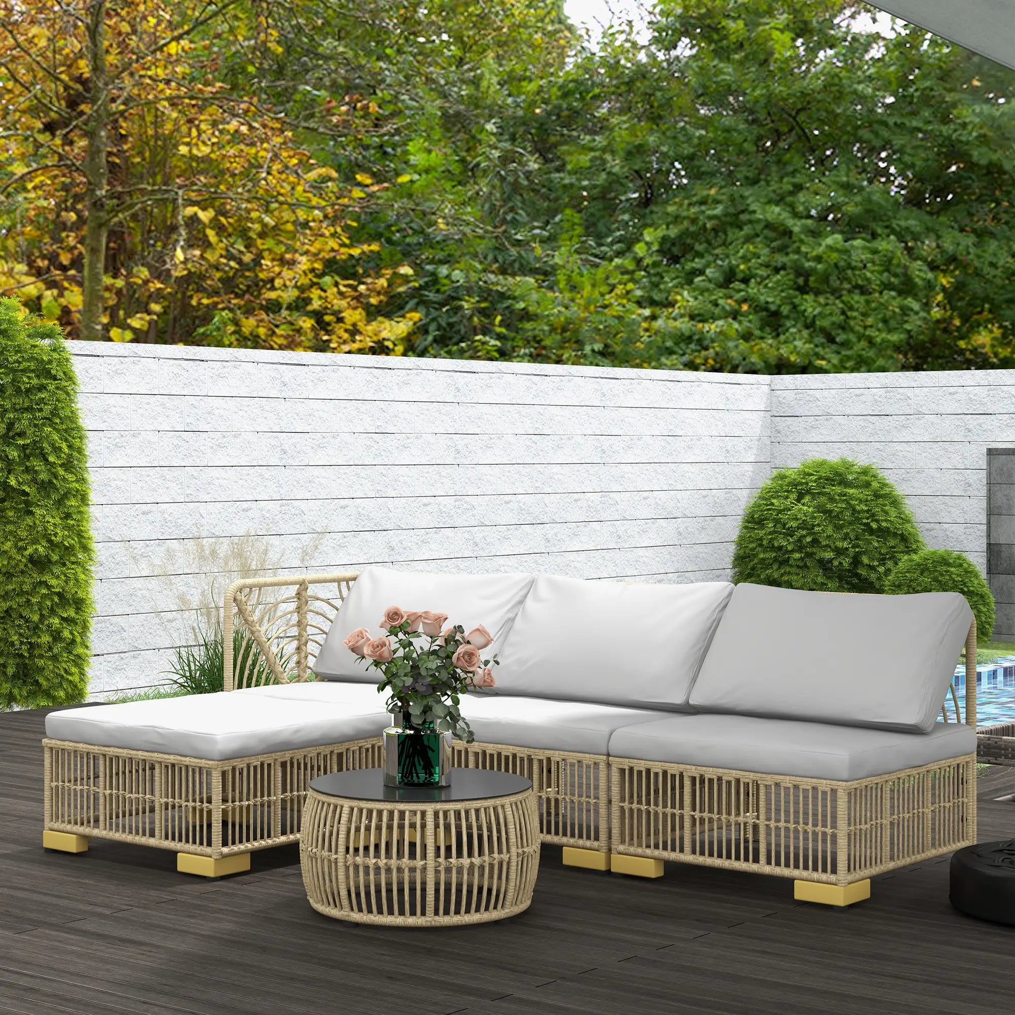 Outsunny Rattan Gartenmöbelset 5-tlg. mit Kissen Outdoor Ecksofa