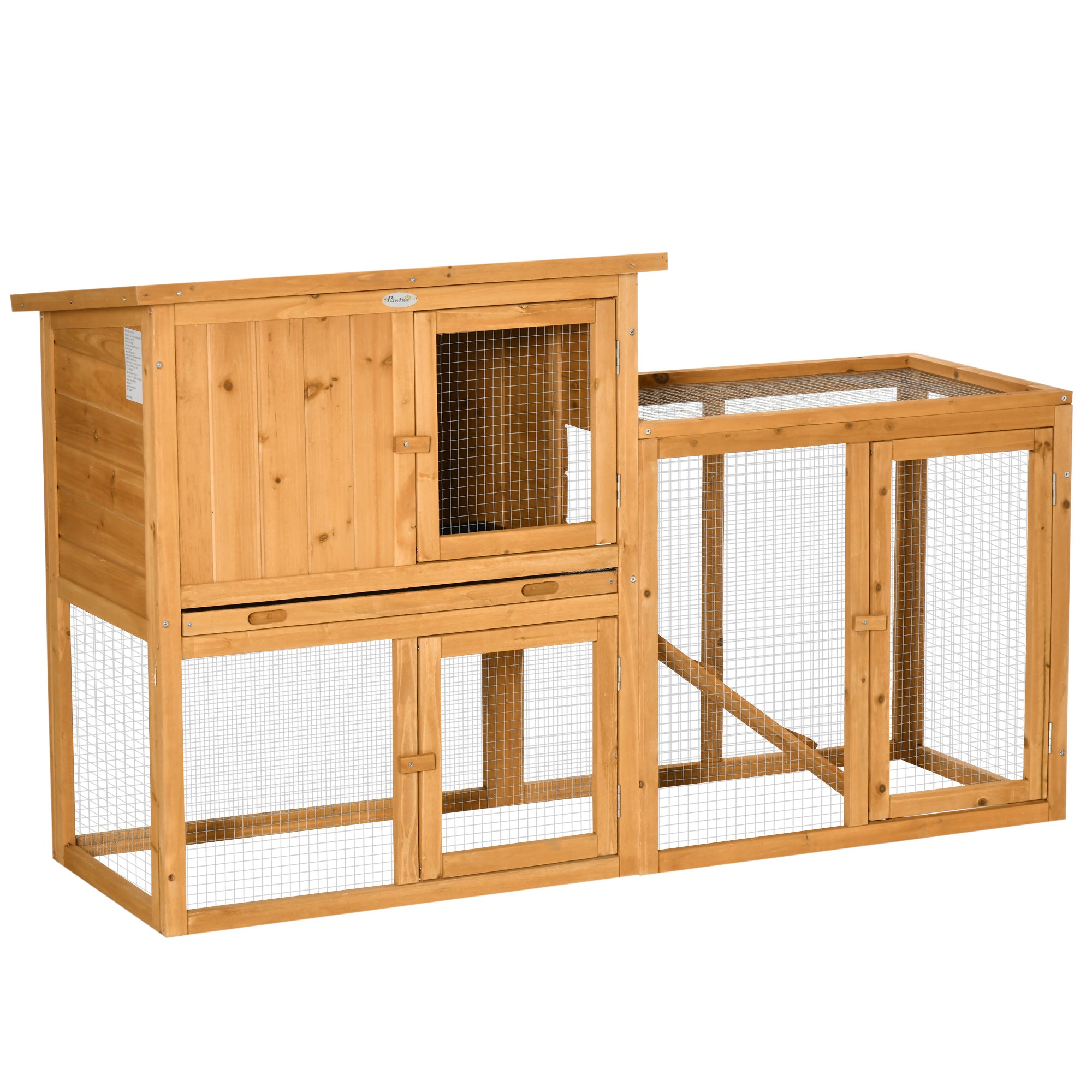 PawHut Kaninchenstall Kleintierstall Outdoor mit Rampe & ausziehbaren Fächern