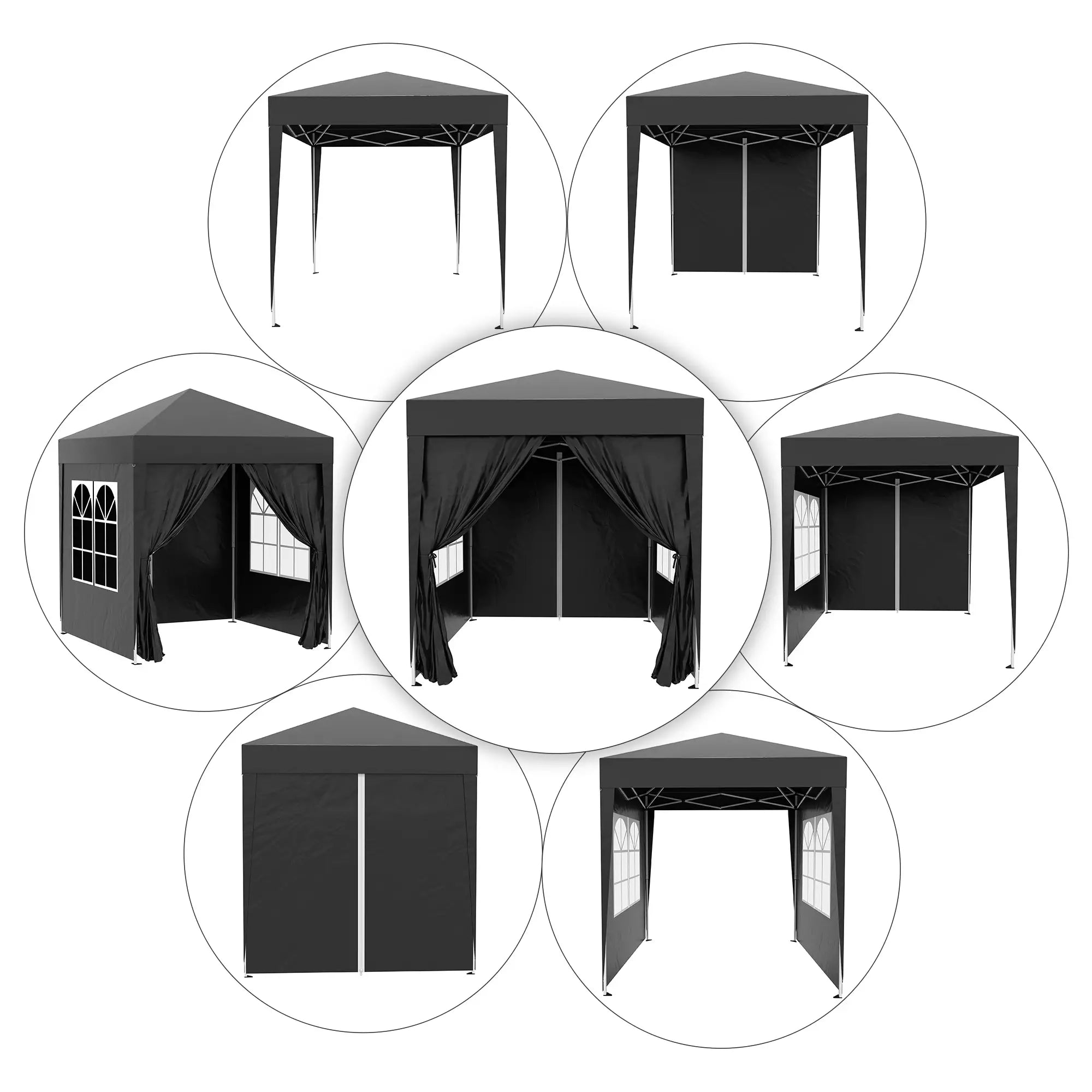 Outsunny Faltpavillon 2x2?m Schwarz mit Seitenwänden