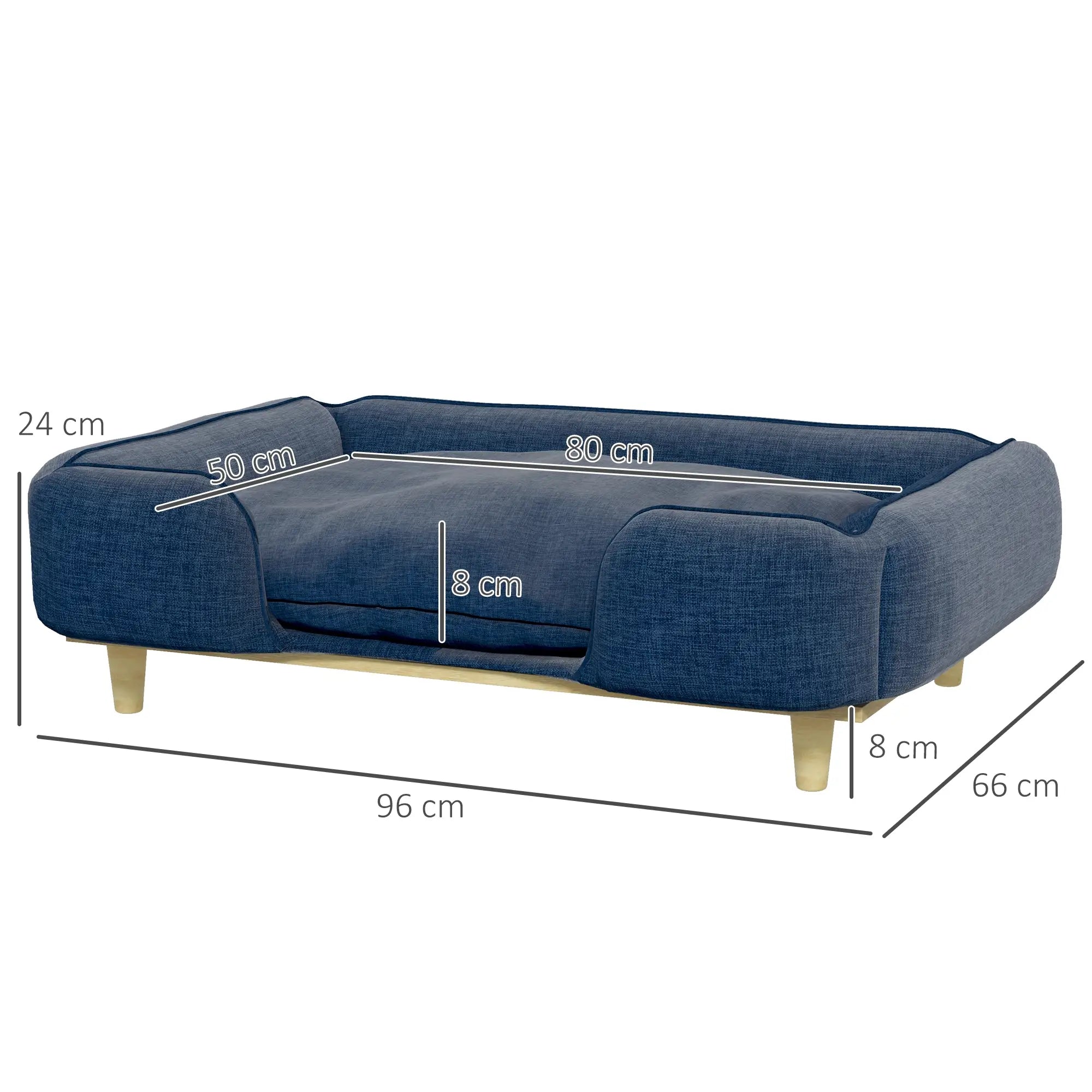 PawHut Hundesofa, Haustiersofa, Haustierbett, abnehmbares u. waschbares Polster, Natur+ Dunkelblau