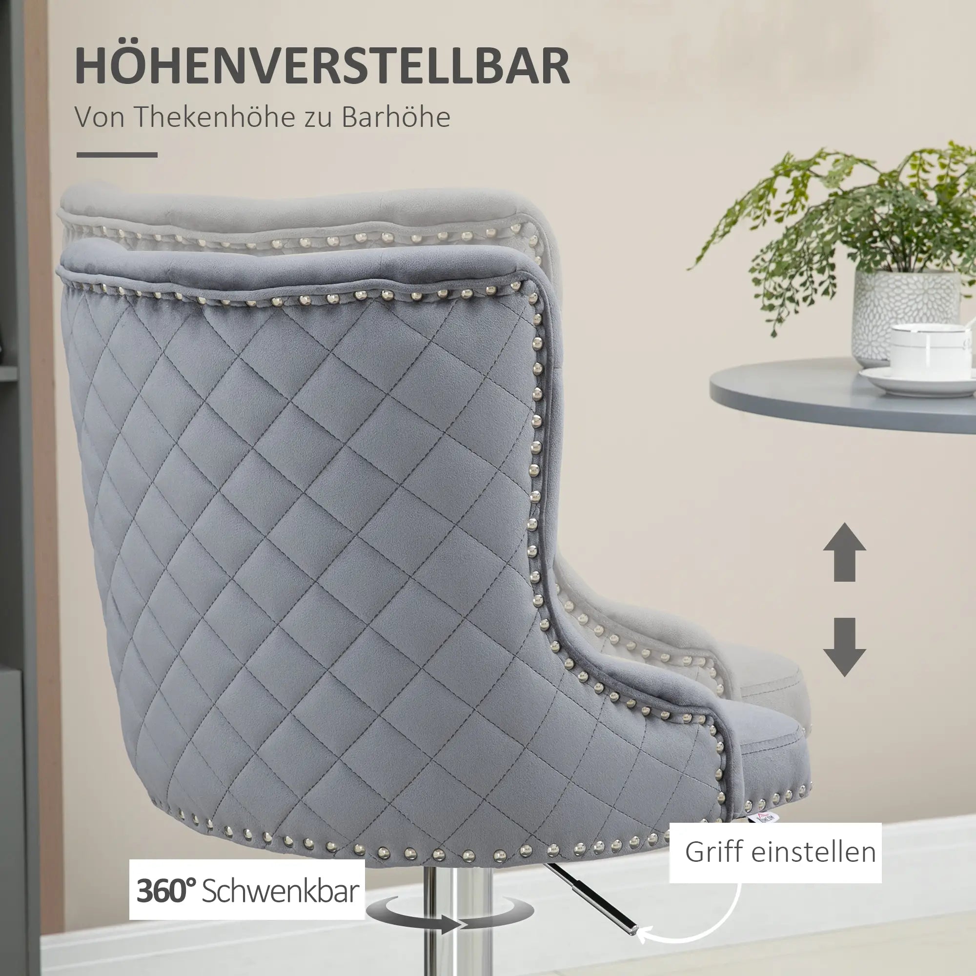 HOMCOM Barhocker 2er-Set höhenverstellbar drehbar Tufting