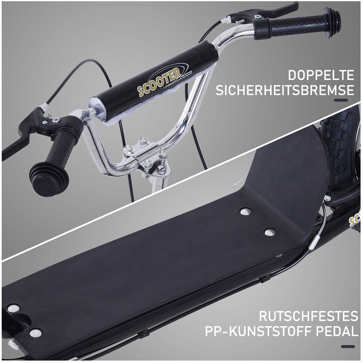 HOMCOM Kinderroller 16/12 Zoll Scooter Tretroller mit Bremsen Cityroller Kickboard Kinder Roller für 5+ Jahre Kinder Schwarz 135 x 58 x 92-100 cm