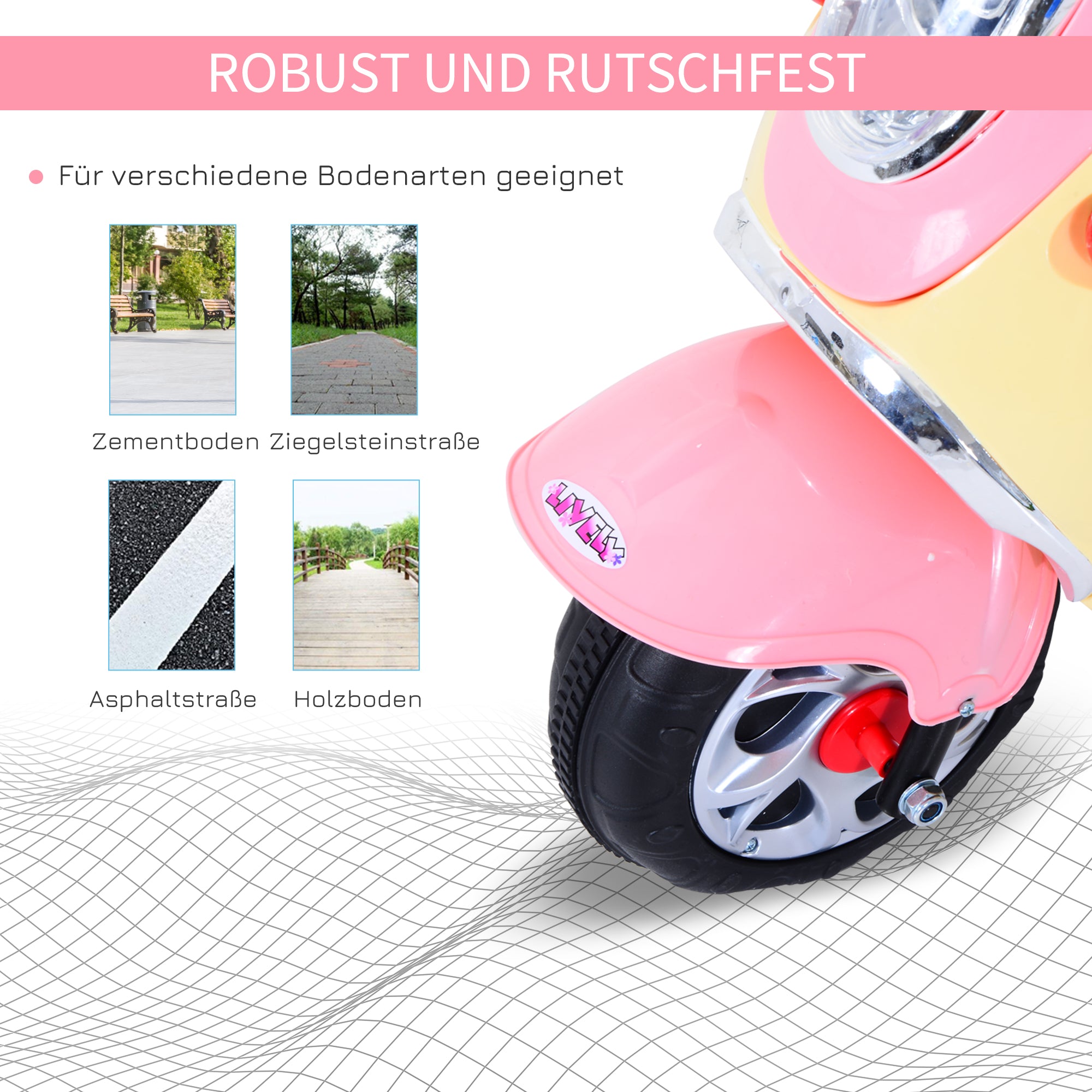 HOMCOM Elektro Kindermotorrad Elektromotorrad Kinderelektroauto Kinderfahrzeug Dreirad, 6V, Metall+PP, 108x51x75cm (Rosa+Gelb)