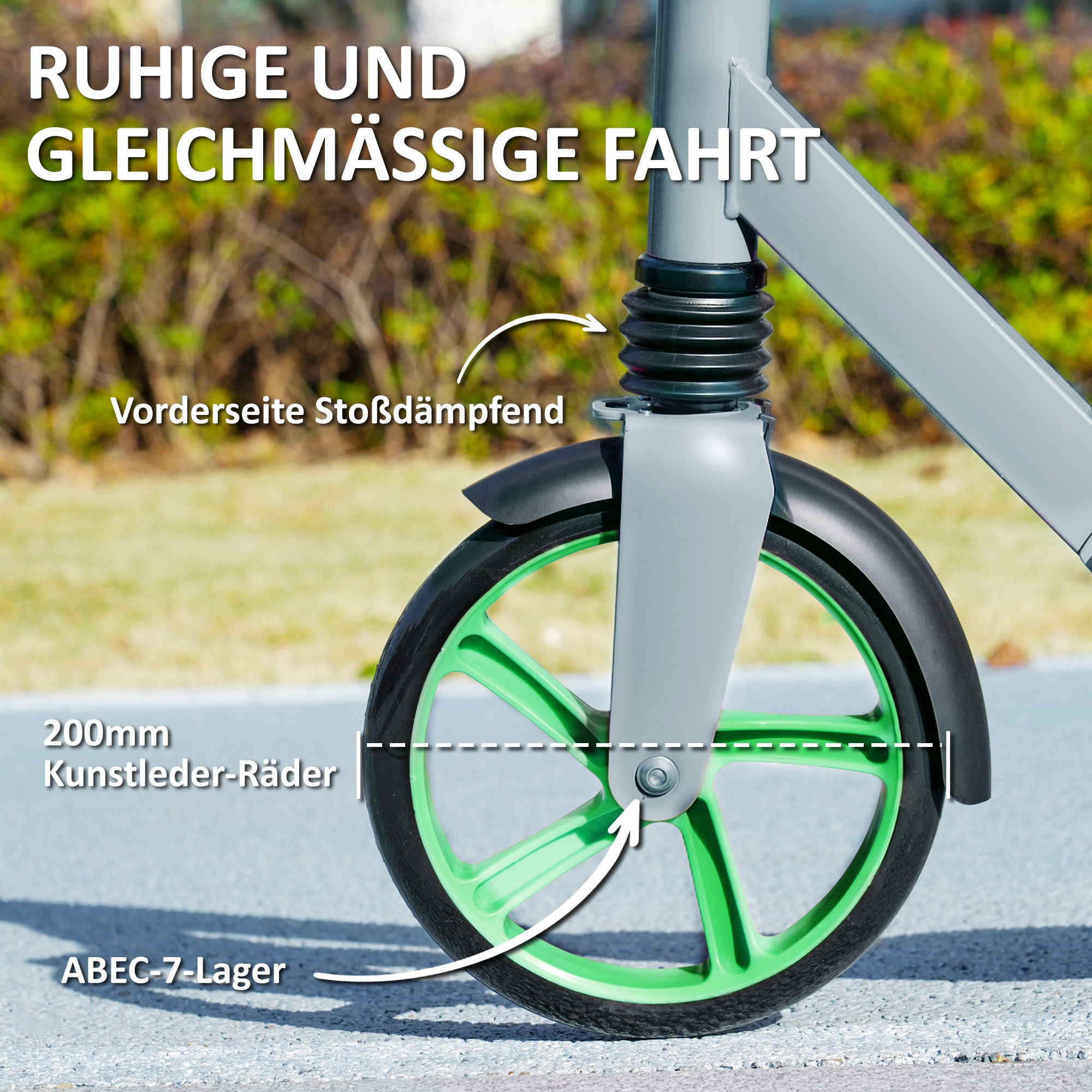 AIYAPLAY Tretroller, höhenverstellbar, Hinterradbremse, faltbar, 100 kg belastbar, Grün