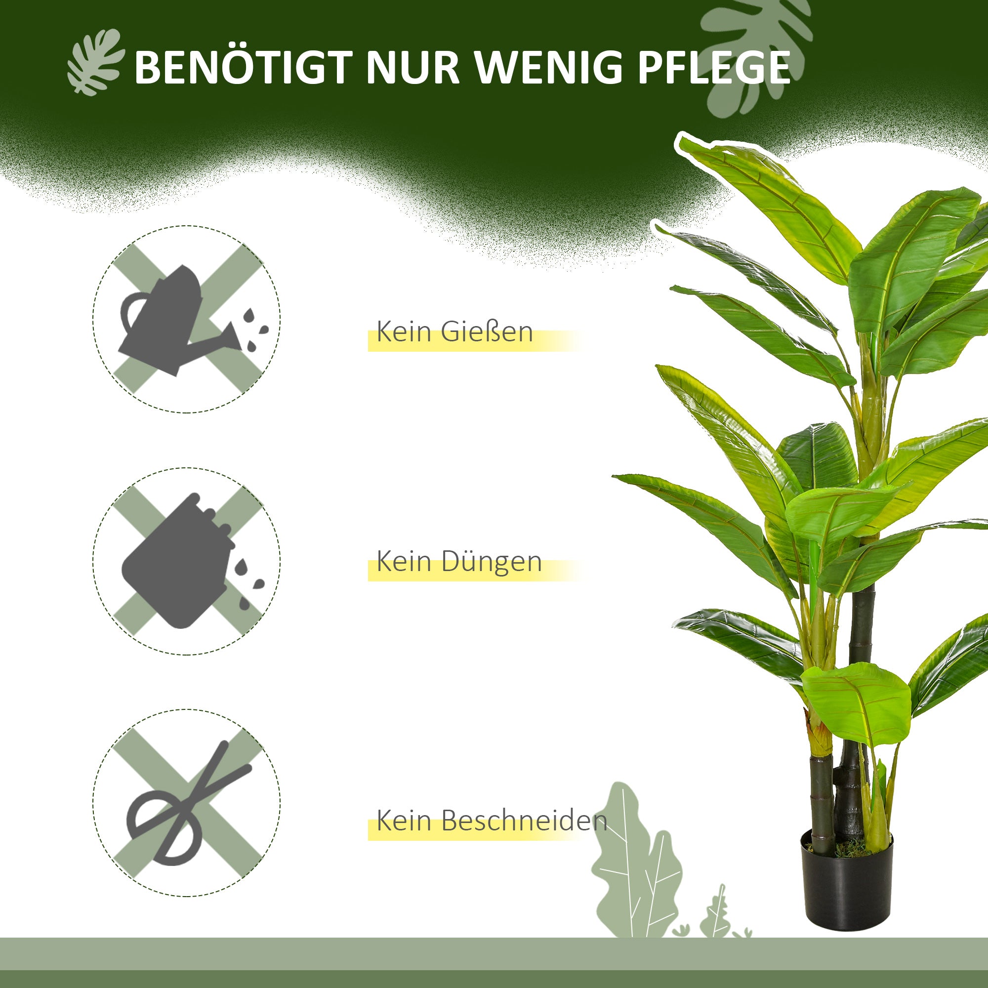 HOMCOM künstliche Pflanzen 150 cm Kunstpflanzen im Topf künstlicher Bananen Baum Kunstpflanze Kunstbaum Zimmerpflanze Dekopflanze Büropflanze Kunststofftopf für drinnen