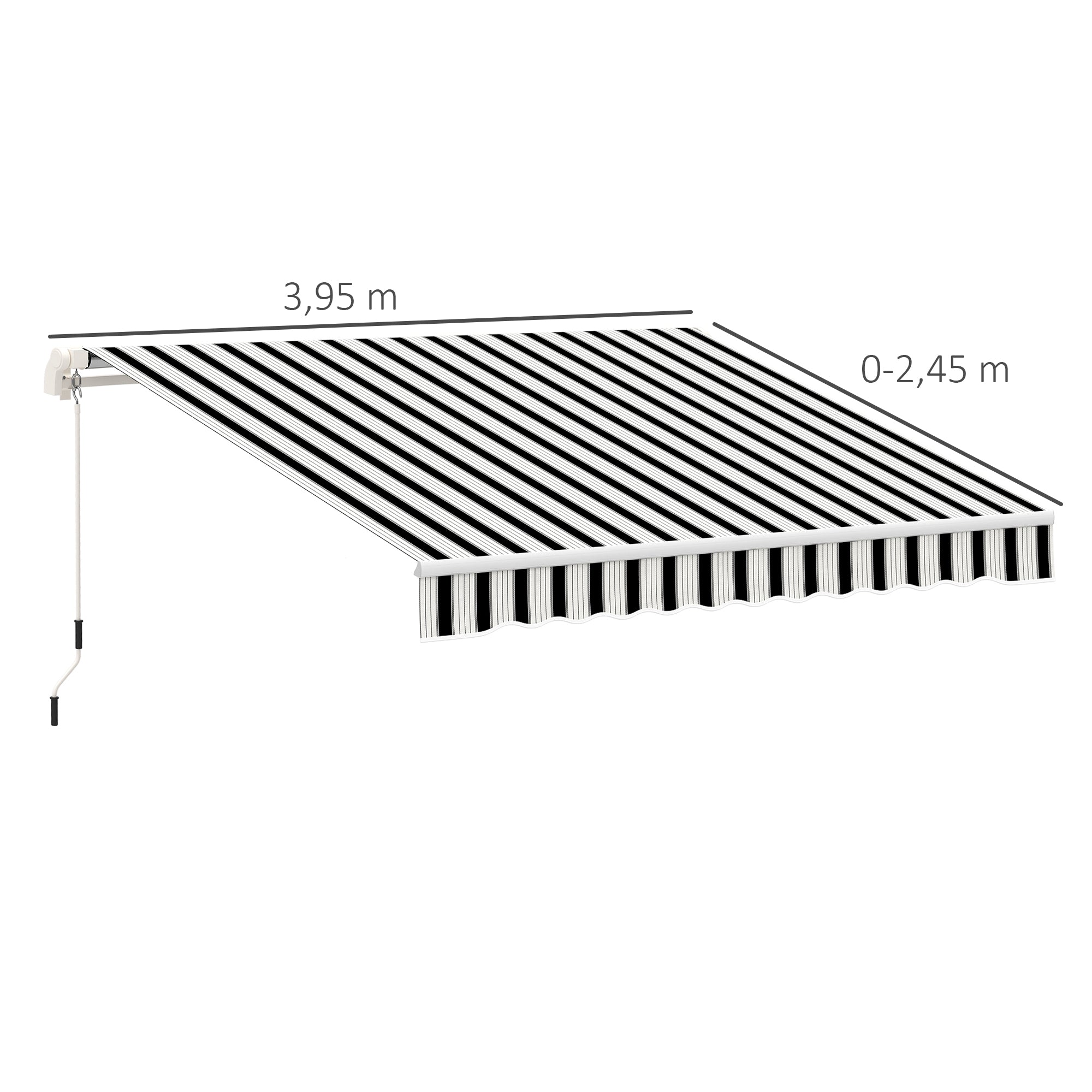 Outsunny Markise, Sonnenschutz, einfahrbar, mit Handkurbel, Metallrahmen, Polyester, blau+weiß, 3,95 x 2,45 x 3,50 m