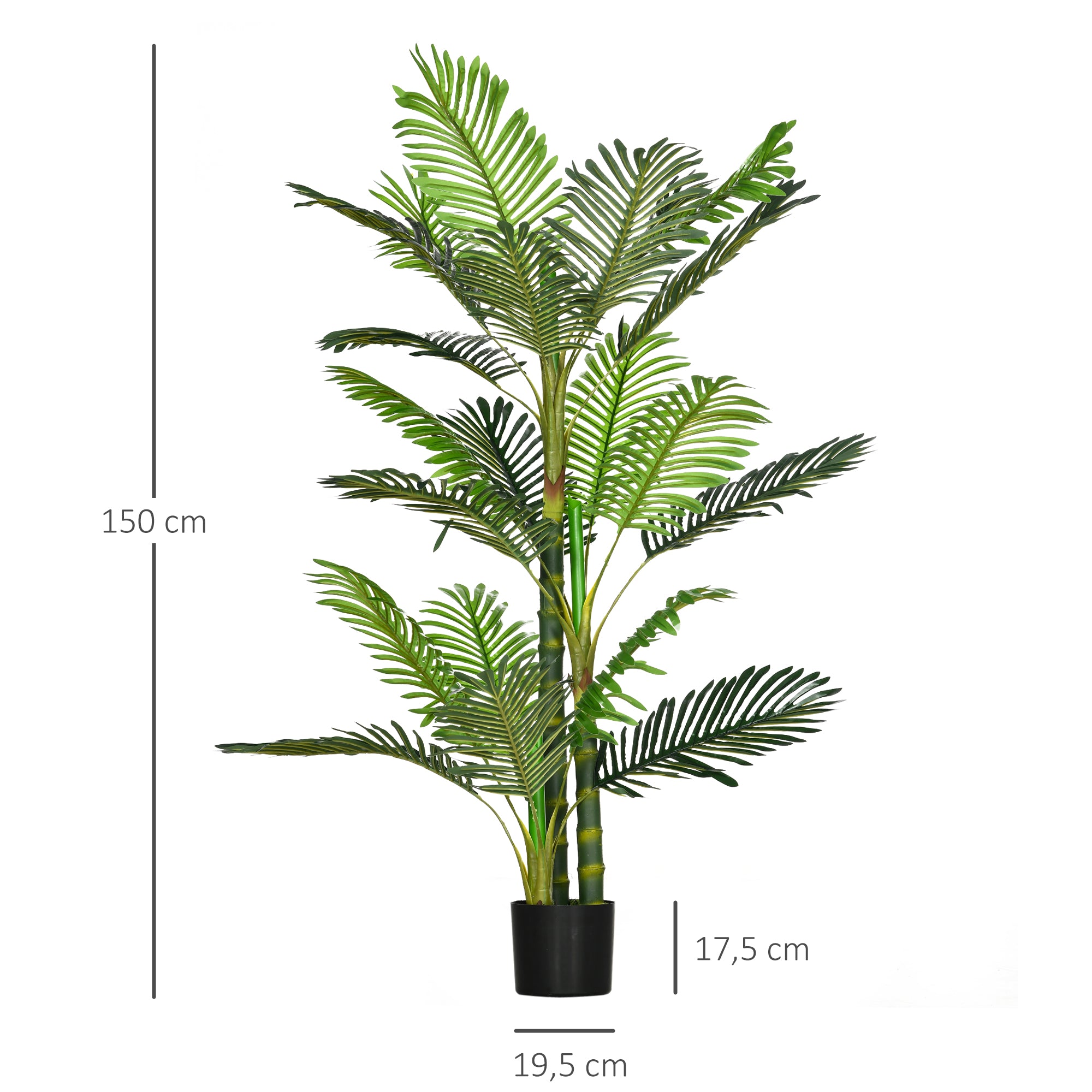 HOMCOM Kunstpflanze, künstliche Palme, inkl. Übertopf; 19,5 cm x 19,5 cm x 150 cm, Grün + Schwarz