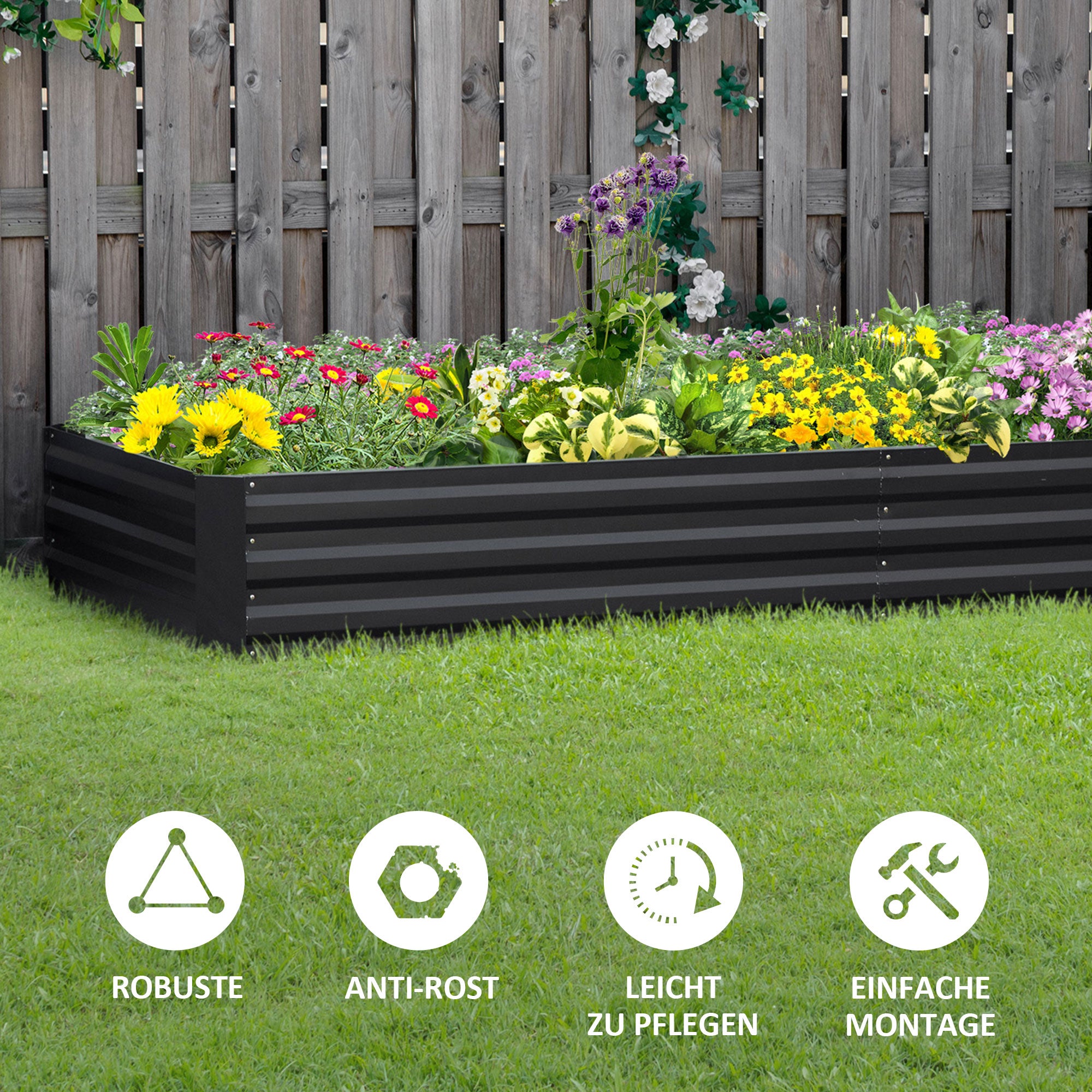 Outsunny Stahl-Hochbeet, offener Boden, einfacher Aufbau, 95L x 90,5B x 29,8H cm, Grau