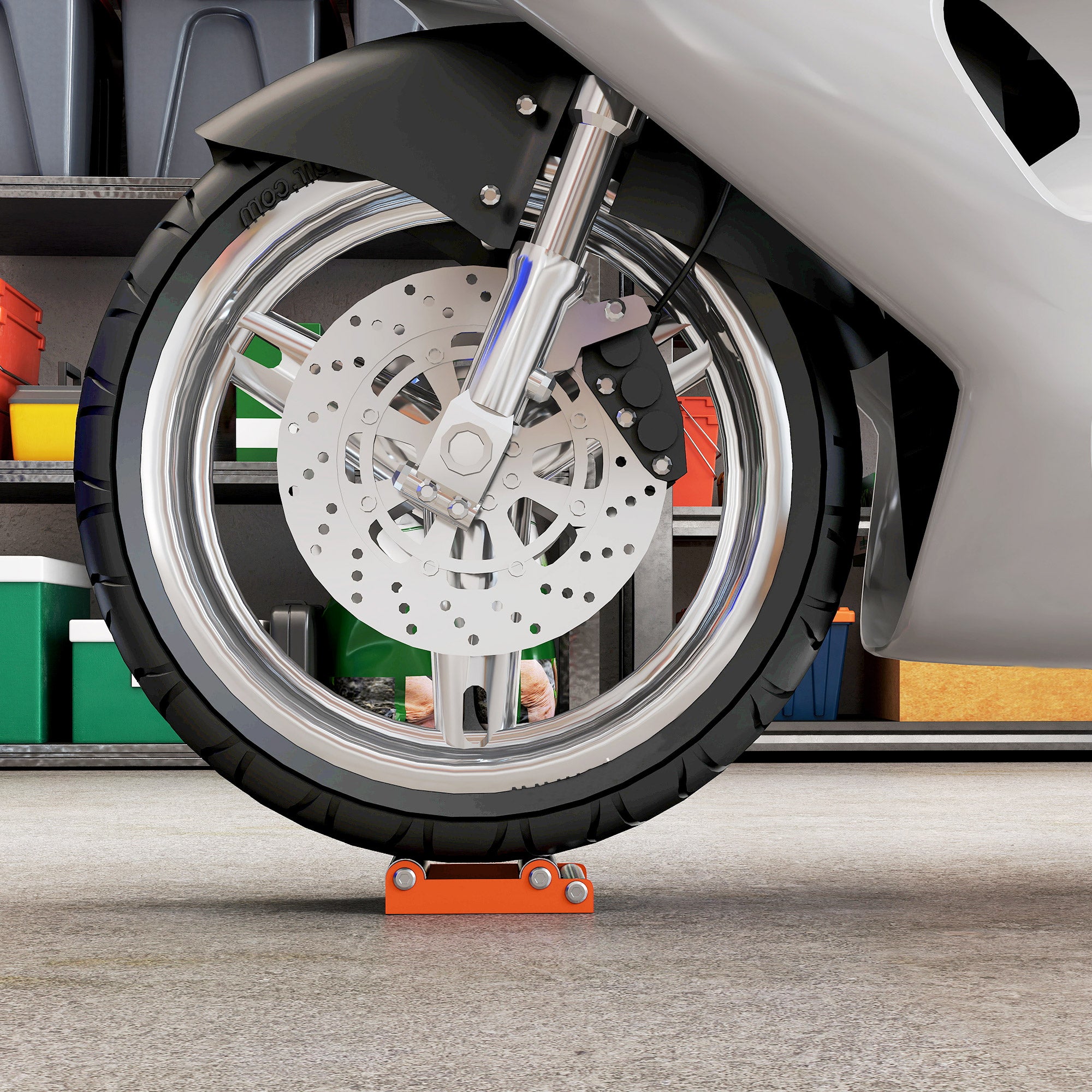 HOMCOM Motorrad Reinigungsständer Rollenständer Rad Drehhilfe Fahrrad <485 lb & Reifenbreite <180 mm Orange