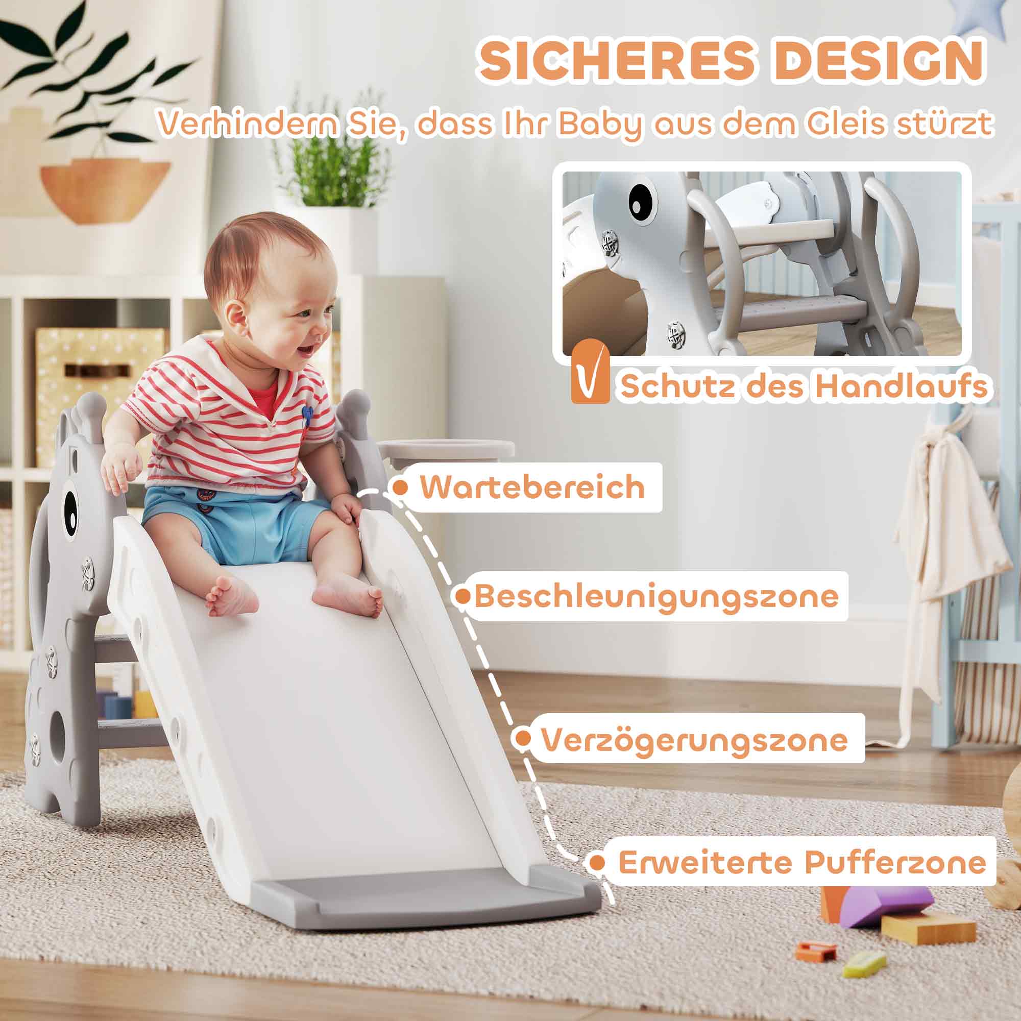 AIYAPLAY 3-in-1 Rutsche für Kinder, Giraffenform, Basketballkorb, Ball, Grau