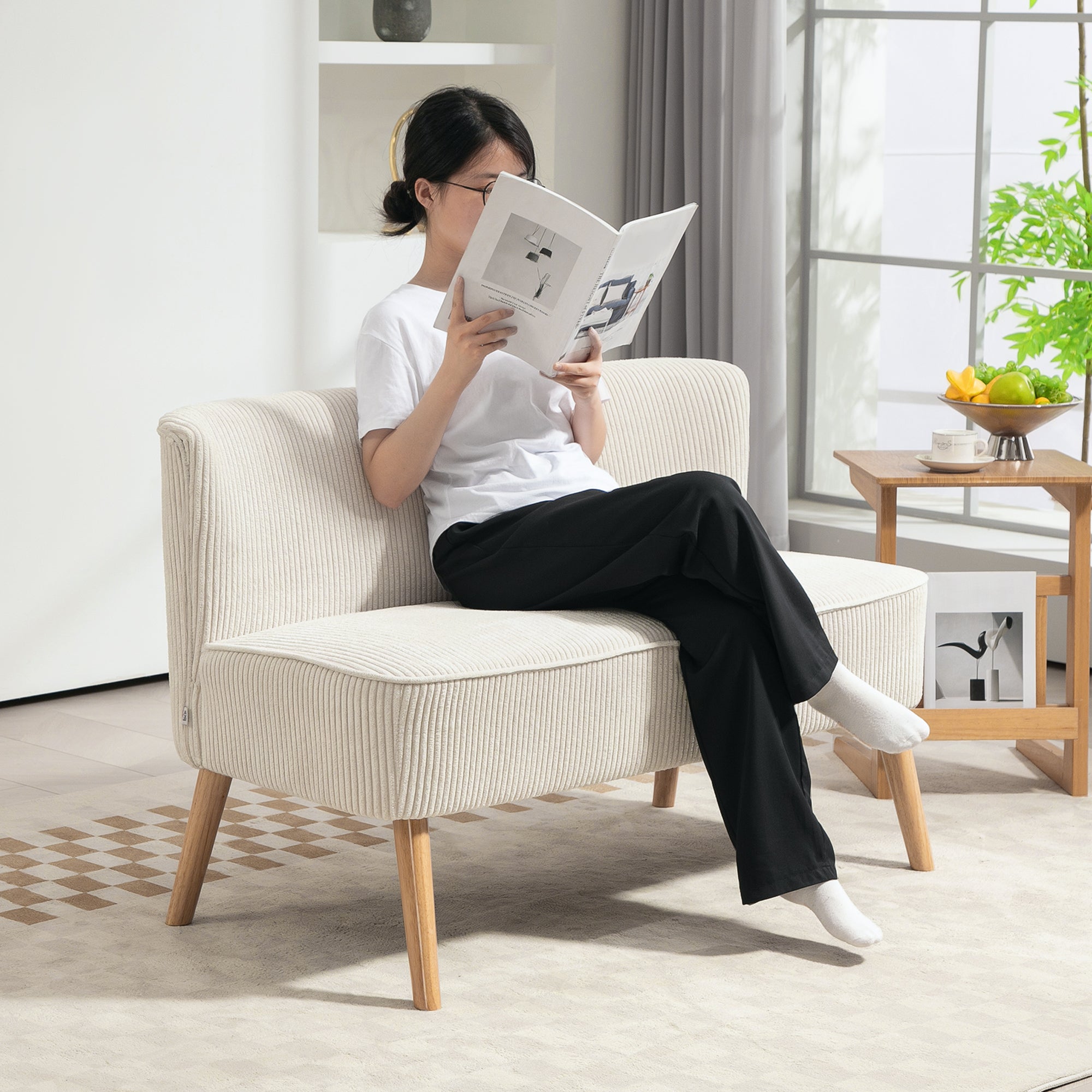 HOMCOM 2-Sitzer Sofa, weiche Polsterung, pflegeleichter Bezug, bis 150 kg belastbar, 117 x 56,5 x 77 cm, Cremeweiß