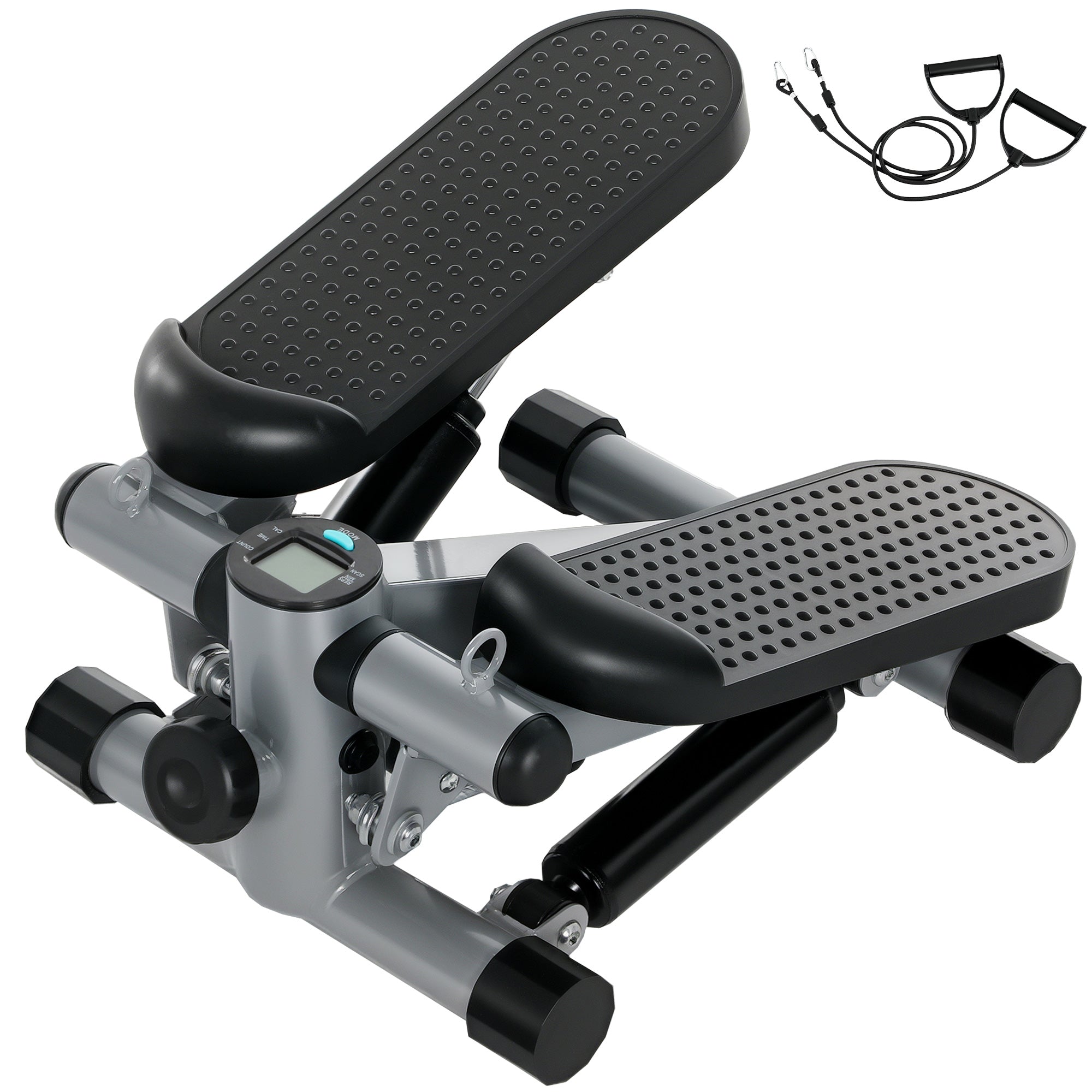 SPORTNOW 2 in 1 Mini-Stepper für Zuhause mit Power Ropes, LCD-Display Up-Down Swing Stepper 41 x 30,5 x 18,5 cm Grau