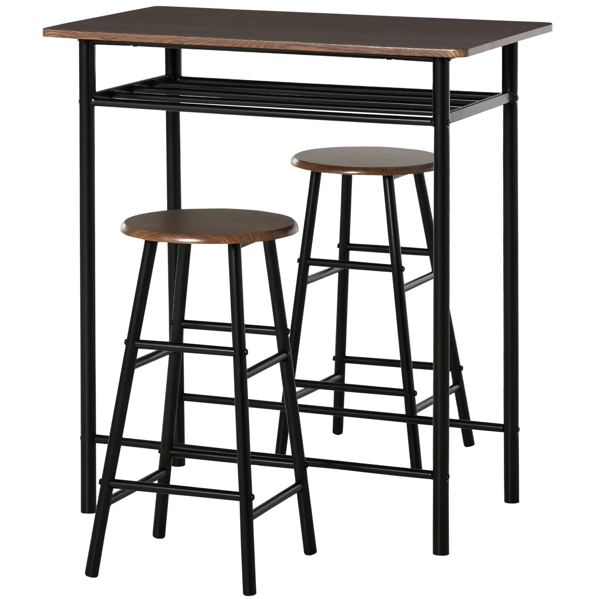 HOMCOM 3-teiliges Bartisch-Set mit Lagerregal, Schwarz