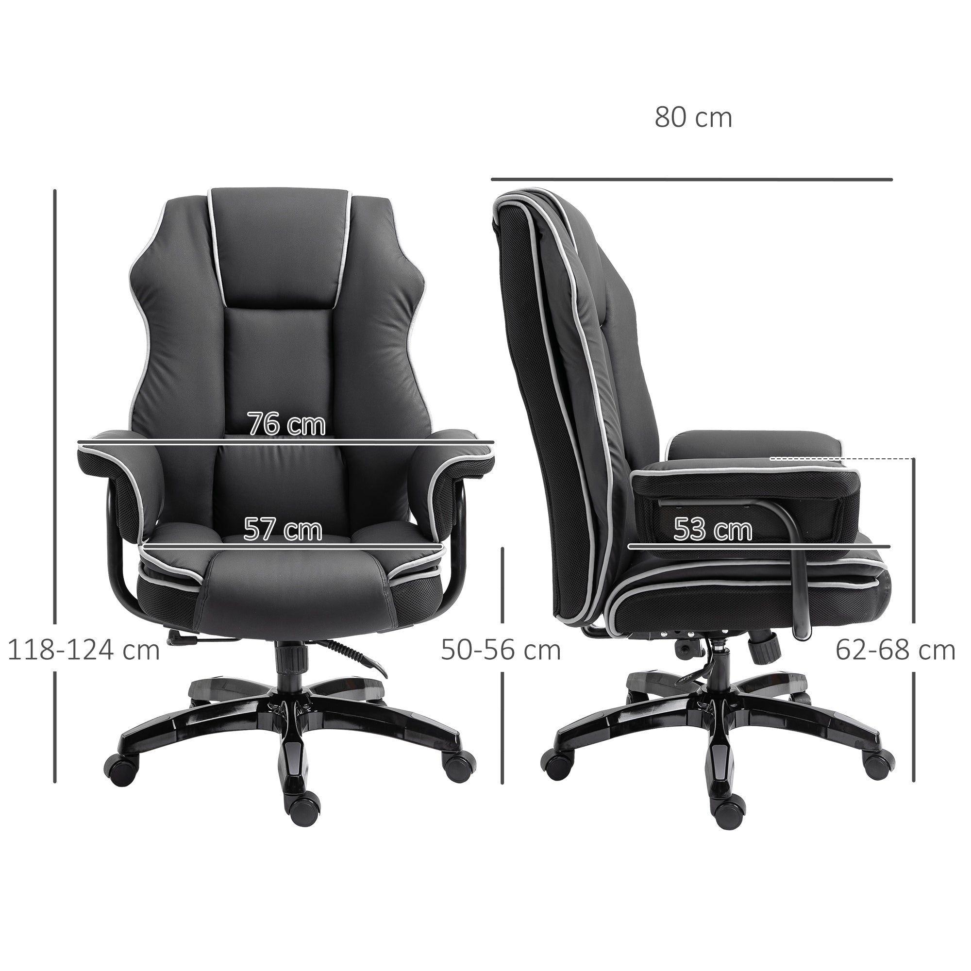 Vinsetto Bürostuhl, Ergonomisch Schreibtischstuhl mit Liegefunktion, Drehfunktion, Höhenverstellbar Computerstuhl für Home-Office, Kunstleder, Schwarz