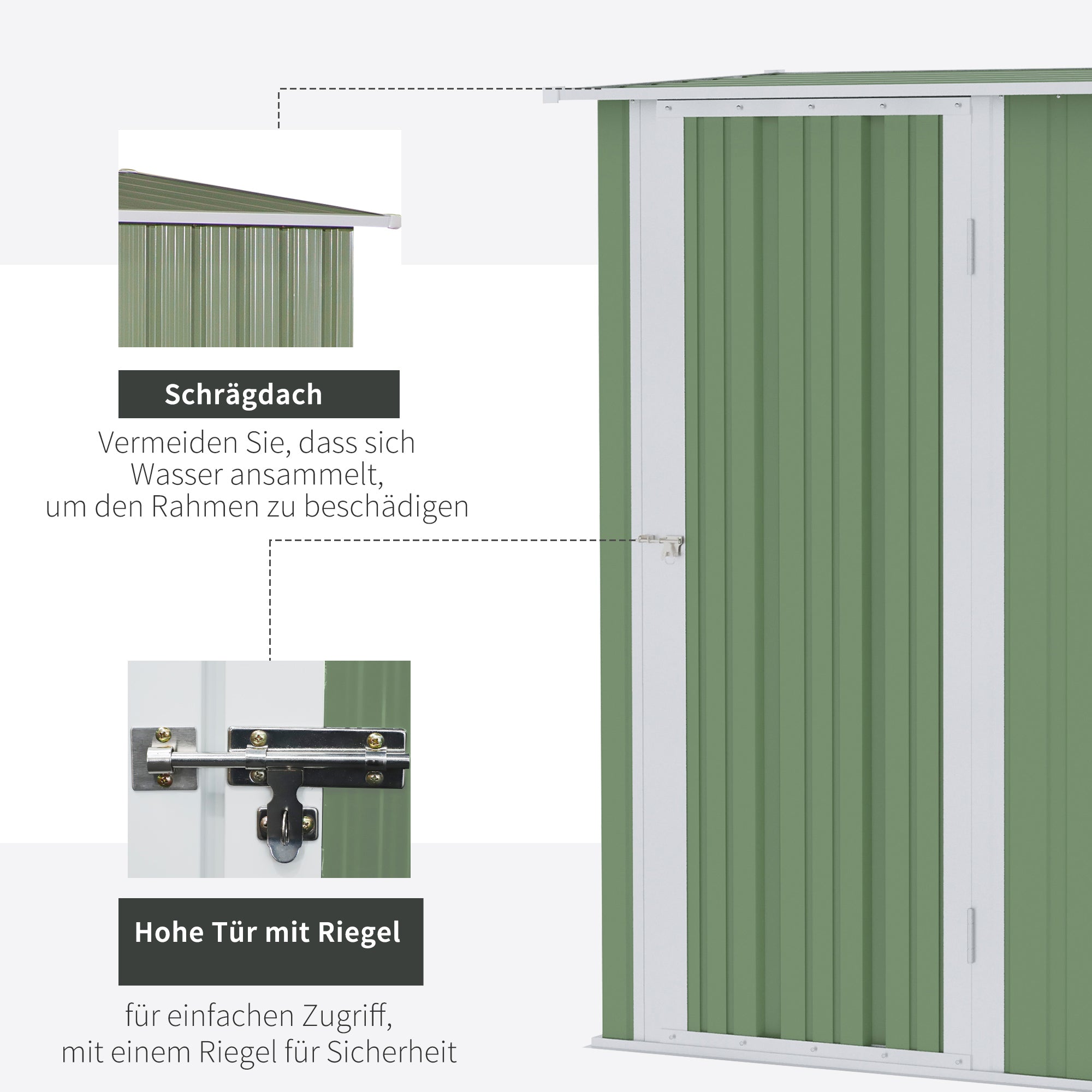 Outsunny Gerätehaus Gartenhaus Geräteschuppen mit Tür Outdoor Stahl Grün 142 x 84 x 189 cm