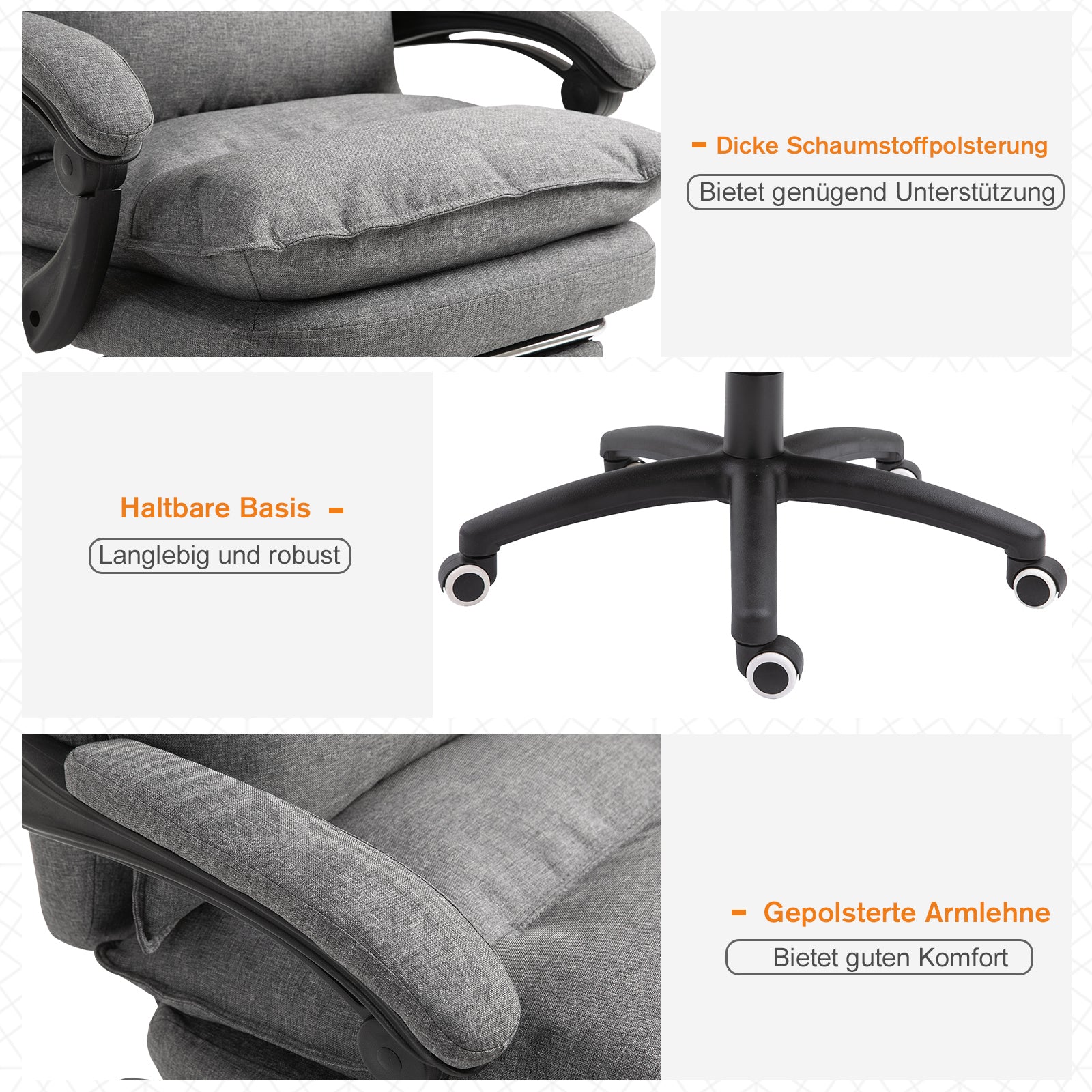 Vinsetto Massage-Bürostuhl, Schreibtischsessel mit Massagefunktion, höhenverstellbarer, ergonomischer Drehstuhl, Nylon, Grau