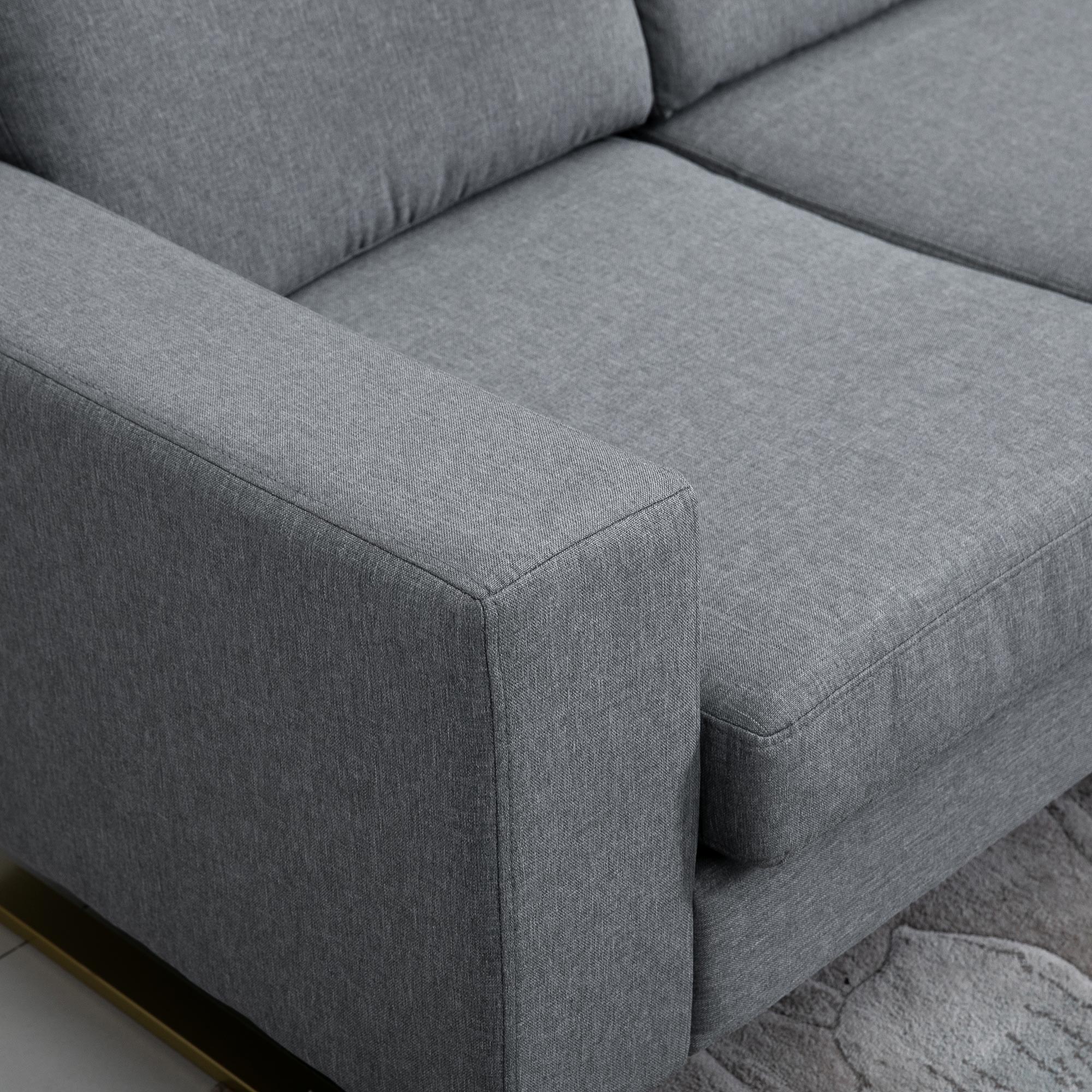 HOMCOM 3 Sitzer Sofa Dreisitzer Stoffsofa mit Kissen Armlehne Leinenoptik für Schlafzimmer 200 x 82 x 78 cm Dunkelgrau