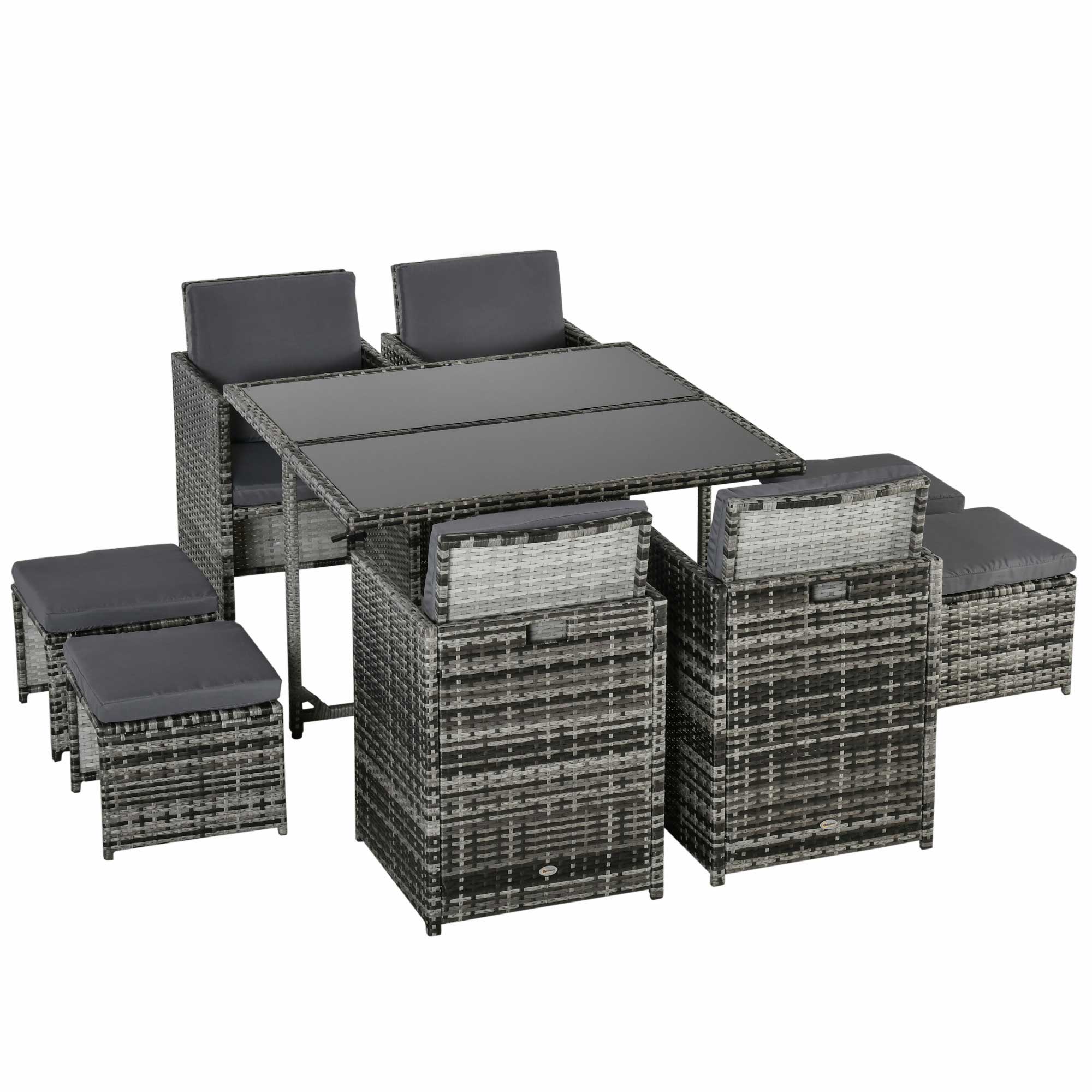 Outsunny Sitzgruppe für 8 Personen Polyrattan Gartenset Sitzgarnitur inkl. Kissen Grau
