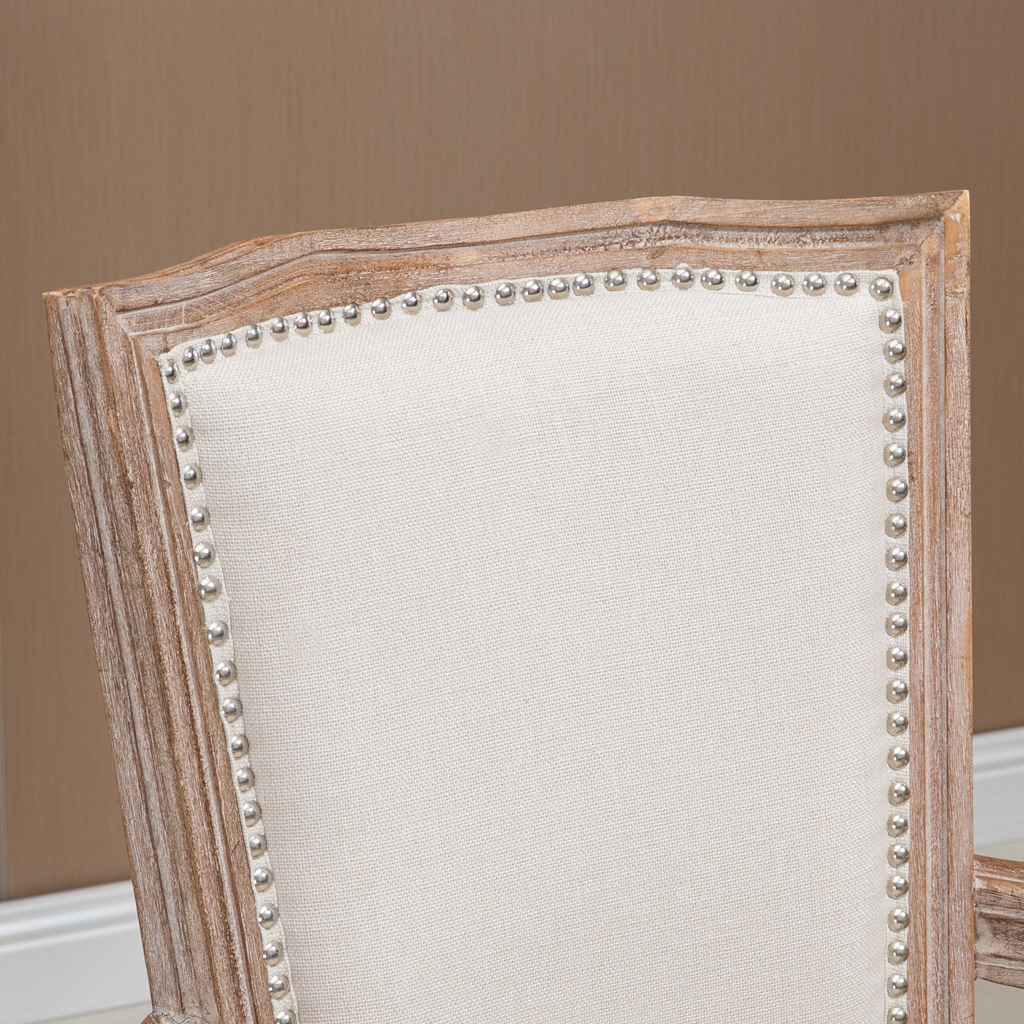 HOMCOM Esszimmerstuhl, Küchenstuhl, Nietendekor, französischer Landhausstil, Kautschukholz, Cremeweiß, 59 x 63,5 x 96cm