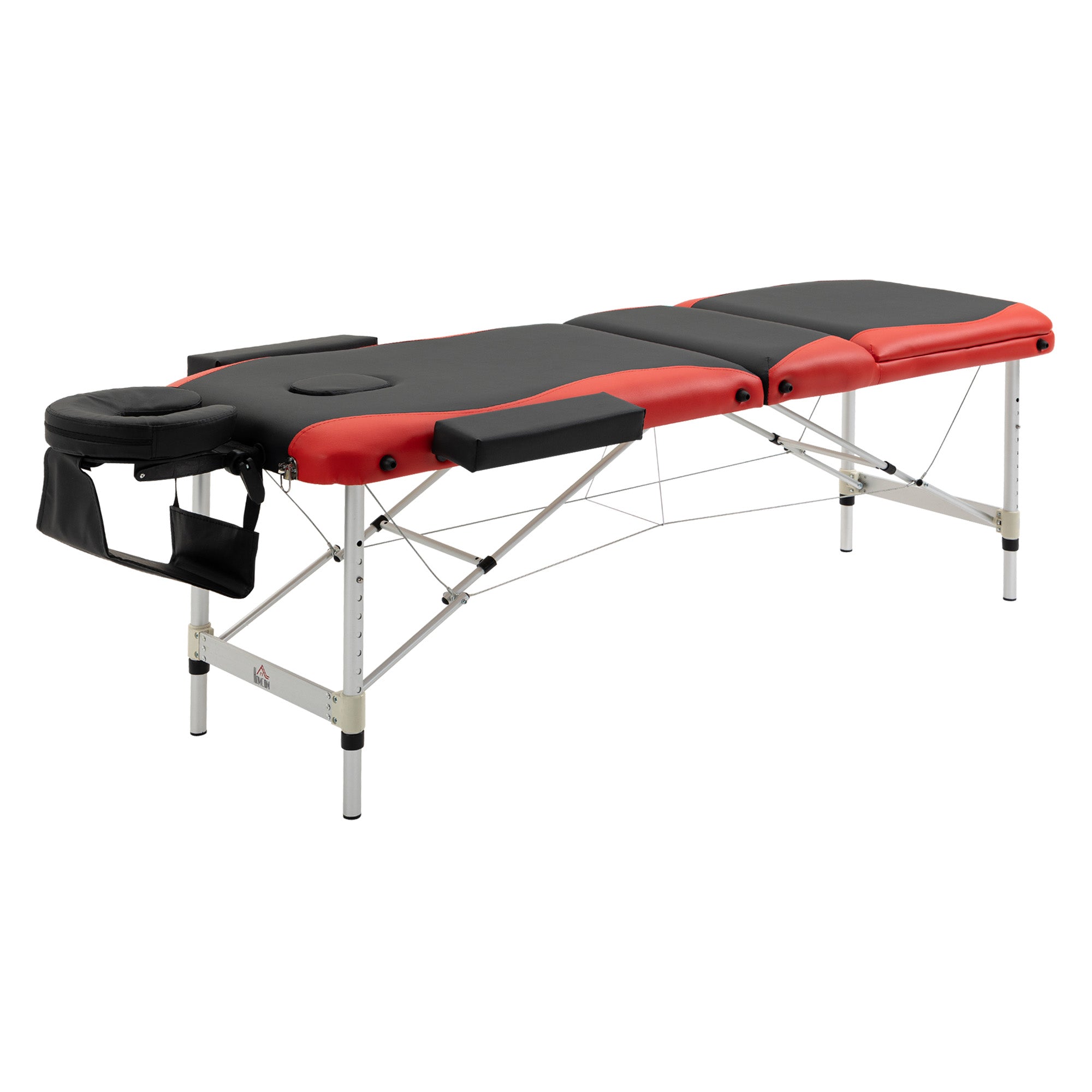 HOMCOM Massageliegen klappbar Kosmetikliegen höhenverstellbarer Massagetisch Massagebett Aluminium Schaumstoff Kunststoff Schwarz+Rot 215 x 81 x 61-84 cm