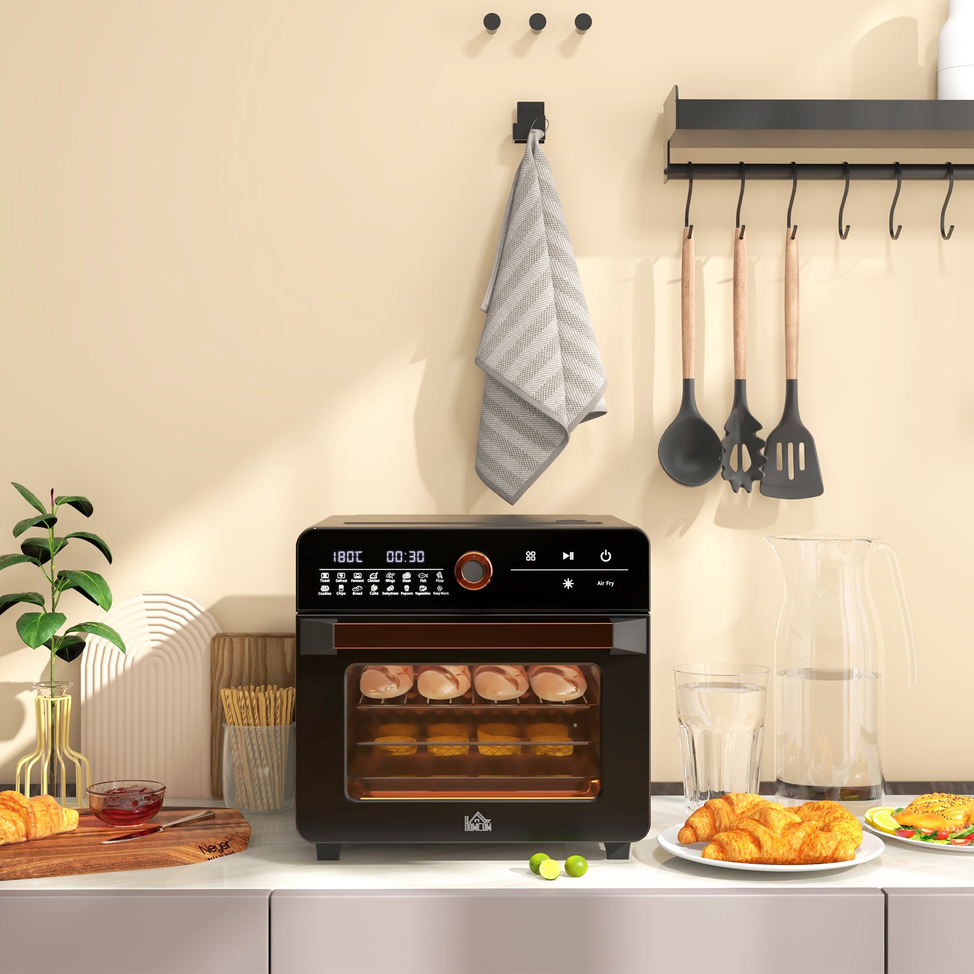 HOMCOM Minibackofen, 20 L, Mini-Ofen, 40-220°C, 17 Modi, Timer, 36 x 37 x 34,5 cm, Schwarz