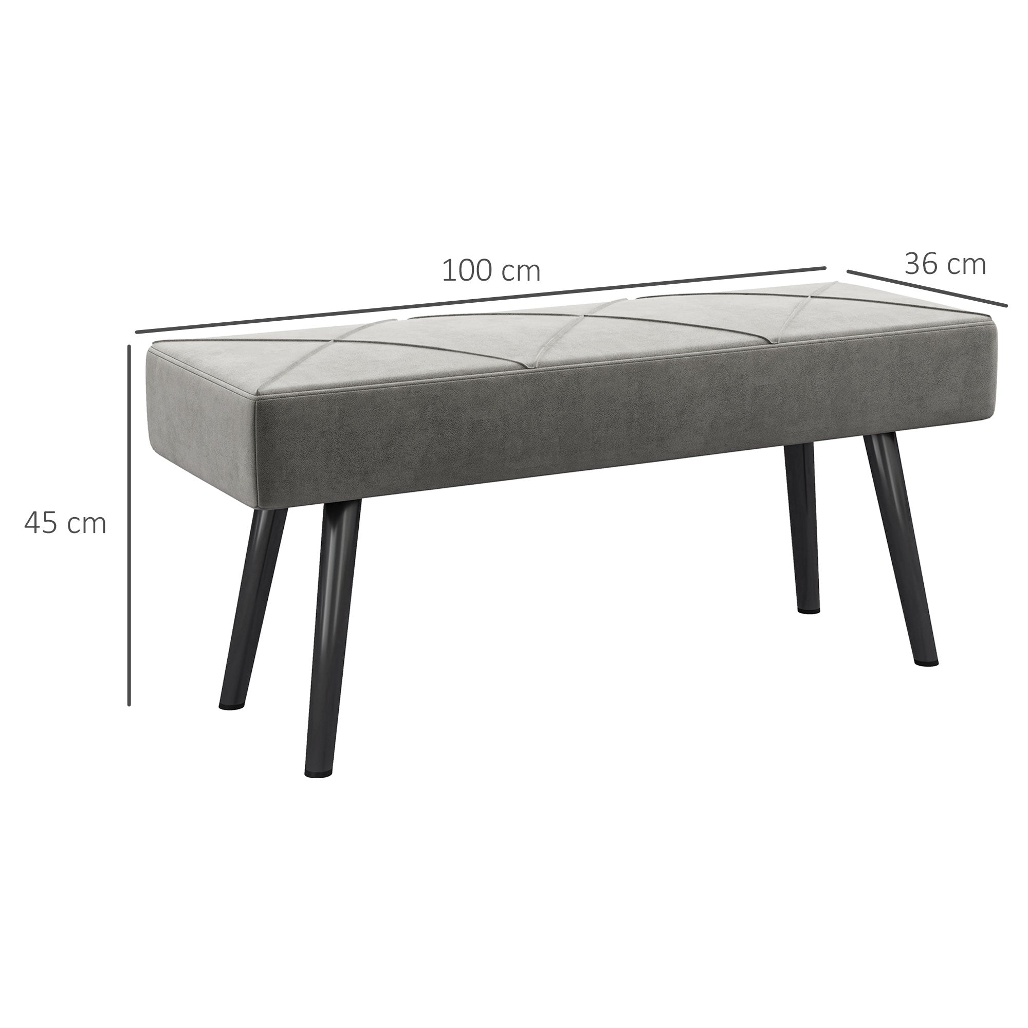 HOMCOM Sitzbank Polsterbank Bettbank, Samtoptik, 100 x 36 x 45 cm, Grau
