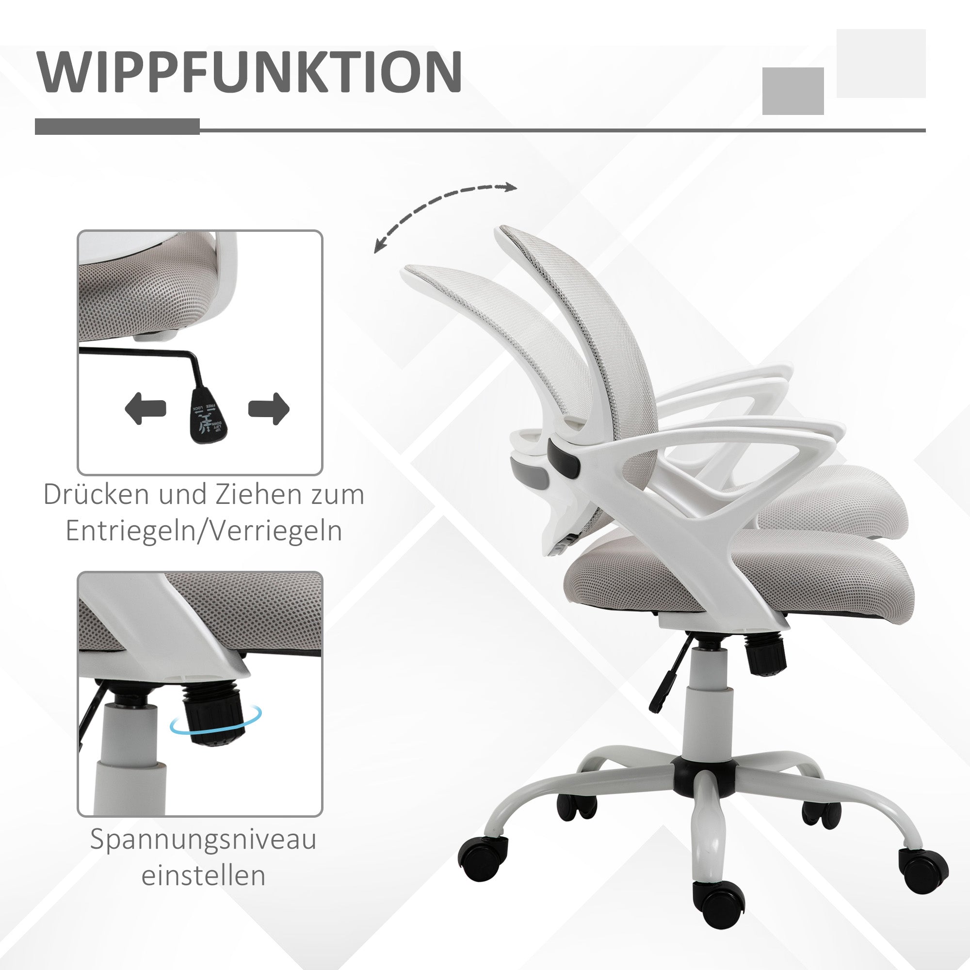 Vinsetto Bürostuhl, Schreibtischstuhl mit Rollen, ergonomisch, höhenverstellbar, Grau