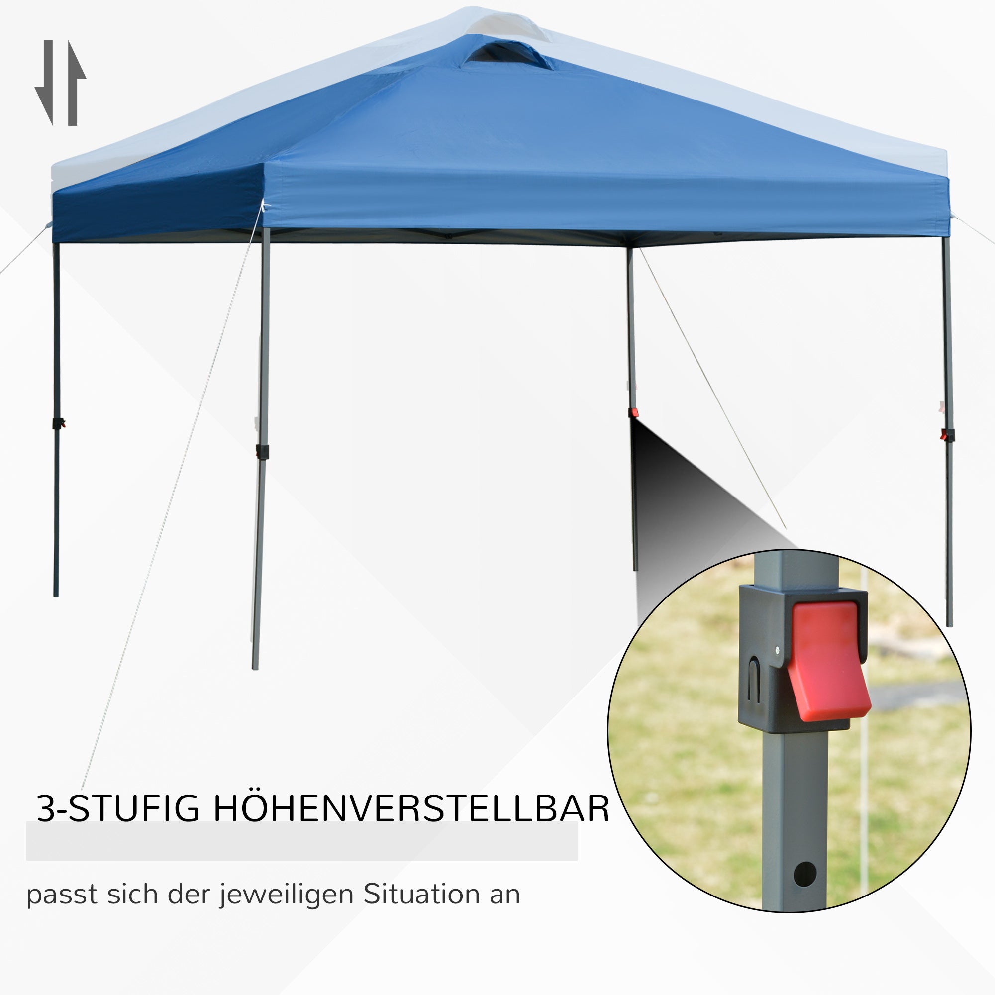 Outsunny Garten-Pavillon, Faltpavillon, Festzelt, Gartenzelt inkl. Heringe Abspannseile, Oxfordstoff, 2,95 x 2,95 x 2,64 m, Blau