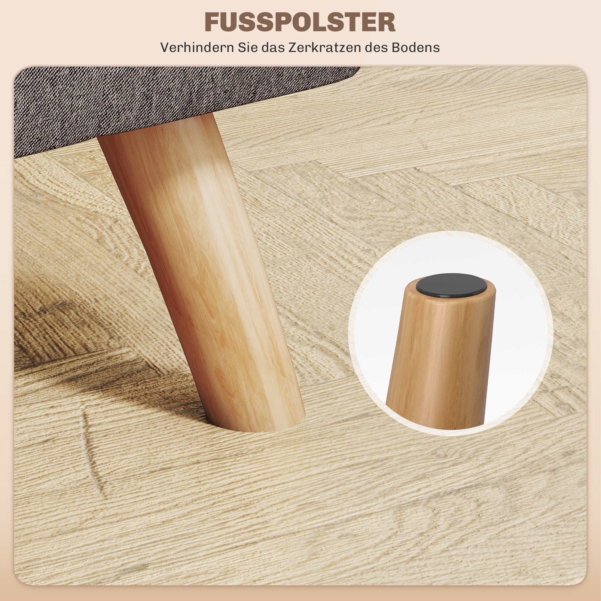 HOMCOM Fußhocker mit Polsterung, Leinenoptik, Holzbeine, bis 110 kg belastbar, Grau