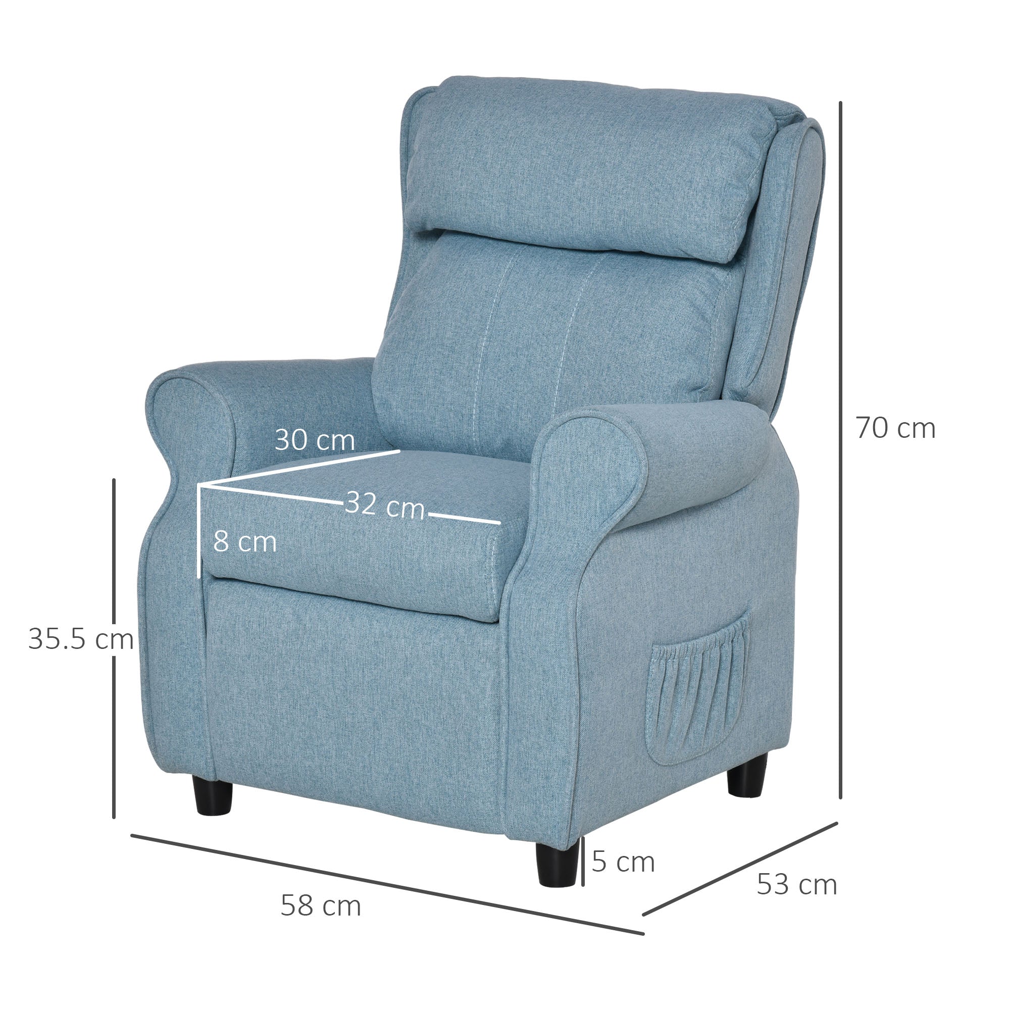 HOMCOM Kindersofa Kindercouch Kindersessel Stuhl Liegesofa verstellbar mit Fußstütze für 3-5 Jahre Jungen und Mädchen Blau 58 x 53 x 70 cm
