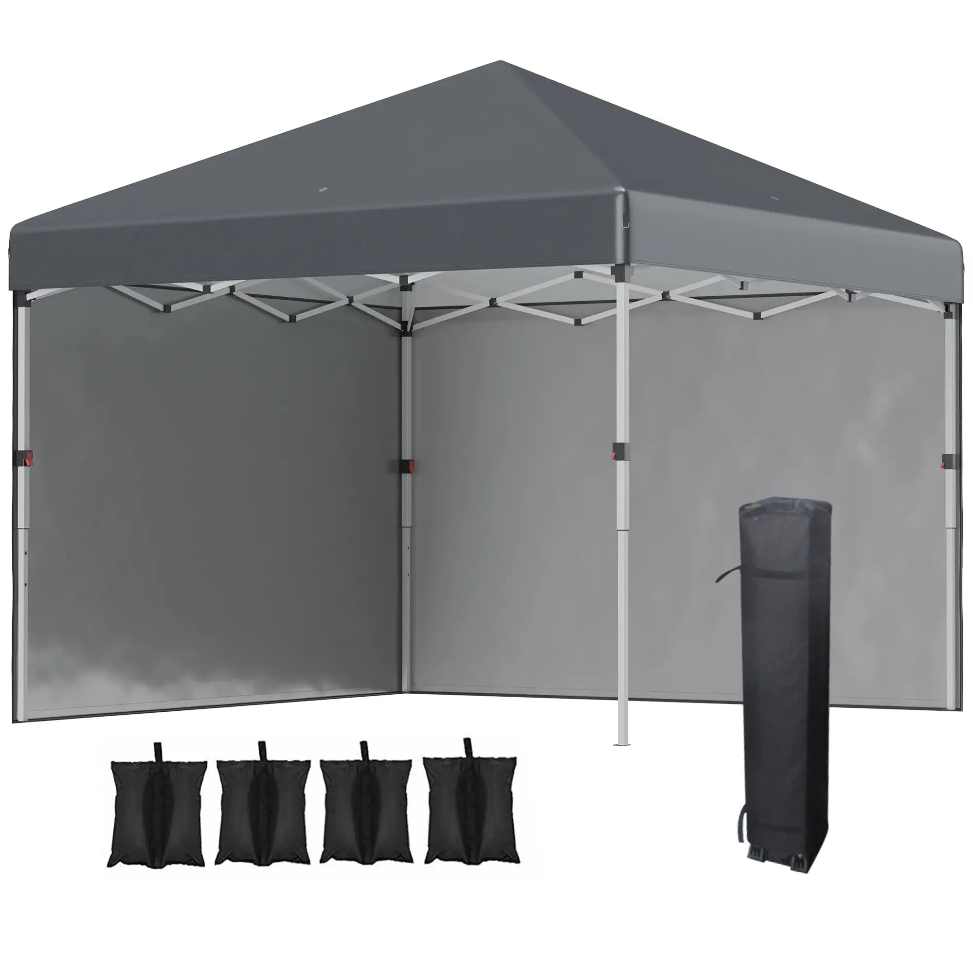 Outsunny Faltpavillon 3×3?m Dunkelgrau mit Seitenwänden